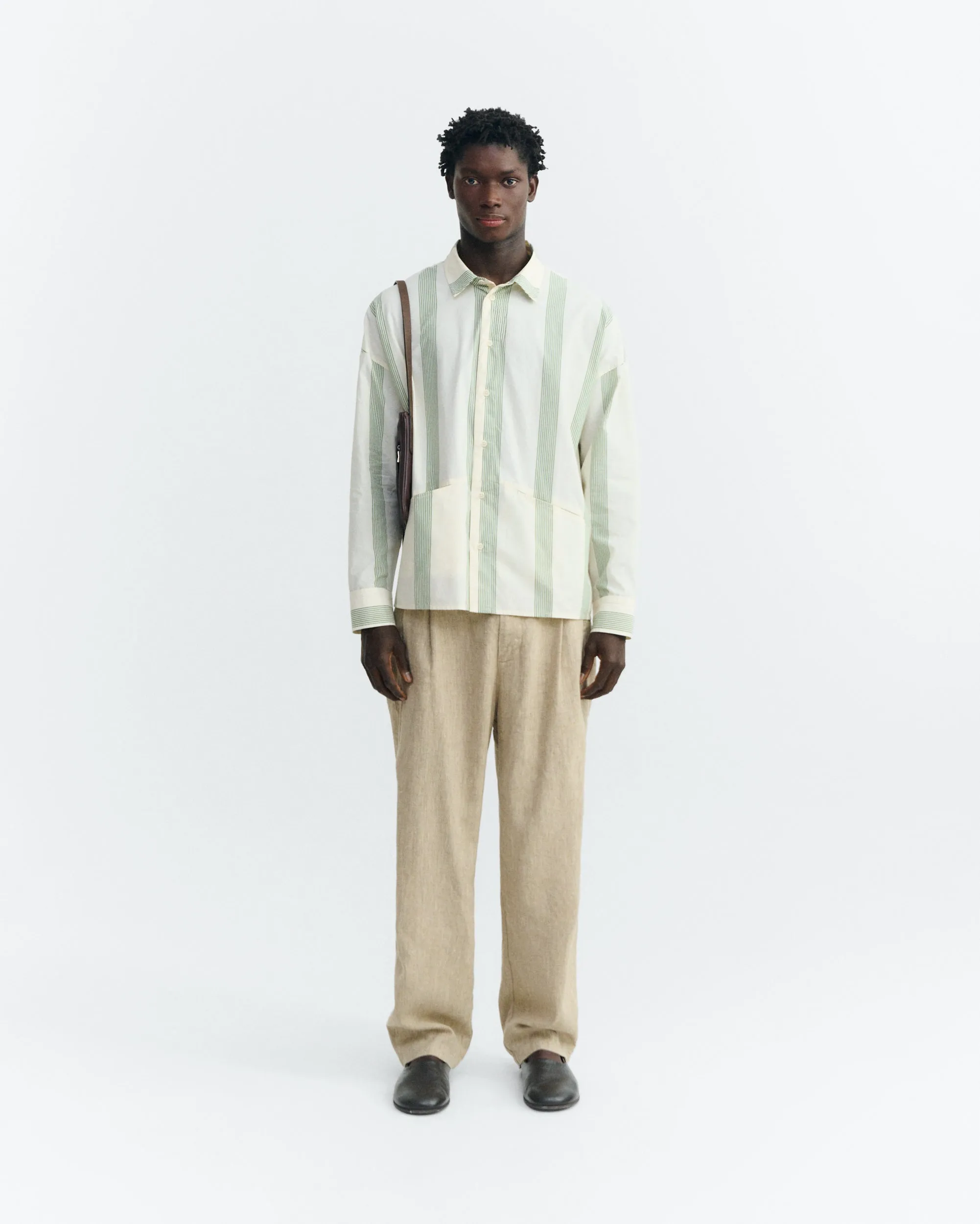 Camisa popelin rayas verde Jim sold by Thinking Mu