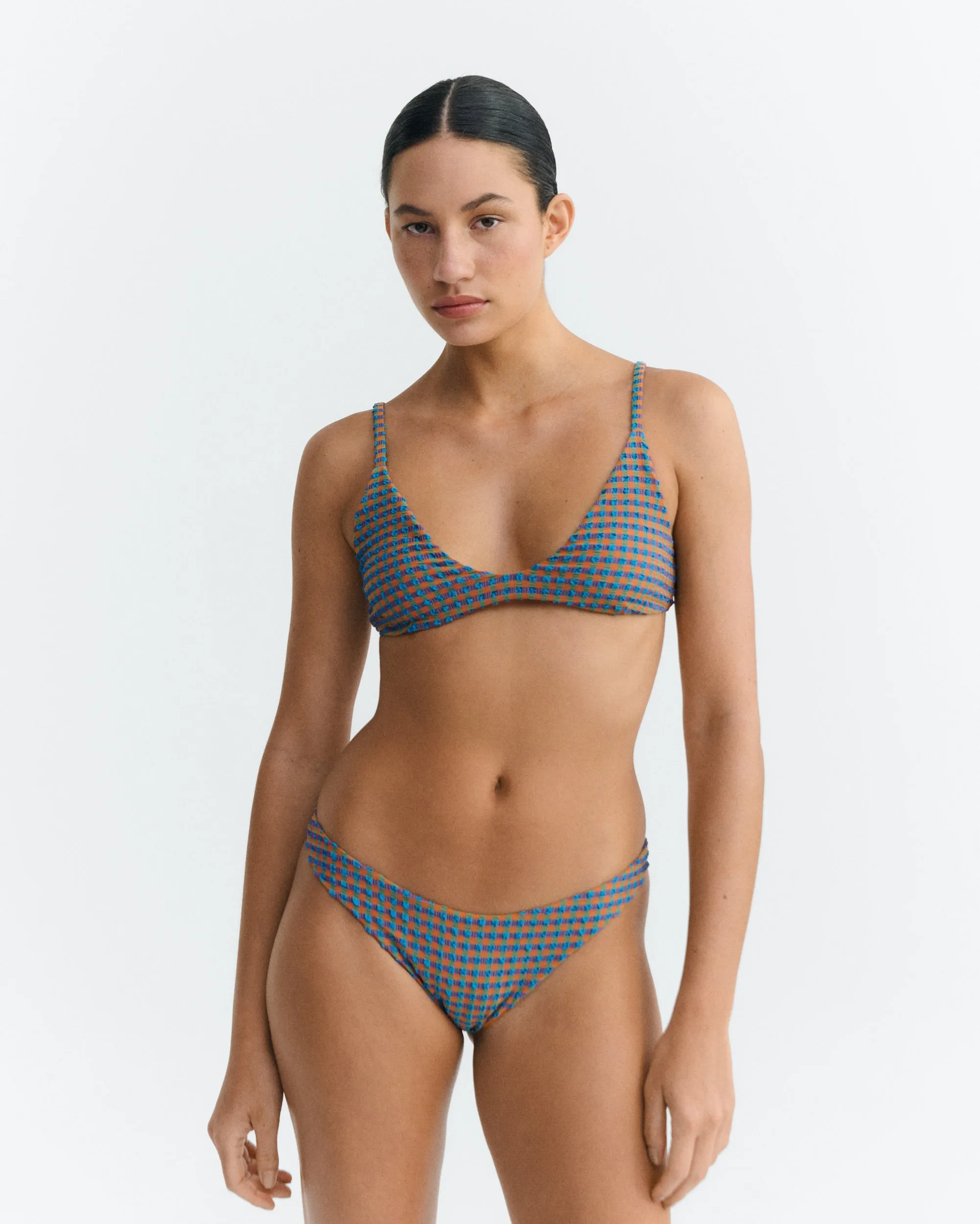 Top bikini seersucker naranja y azul Positano sold by Thinking Mu product image thumbnail 4