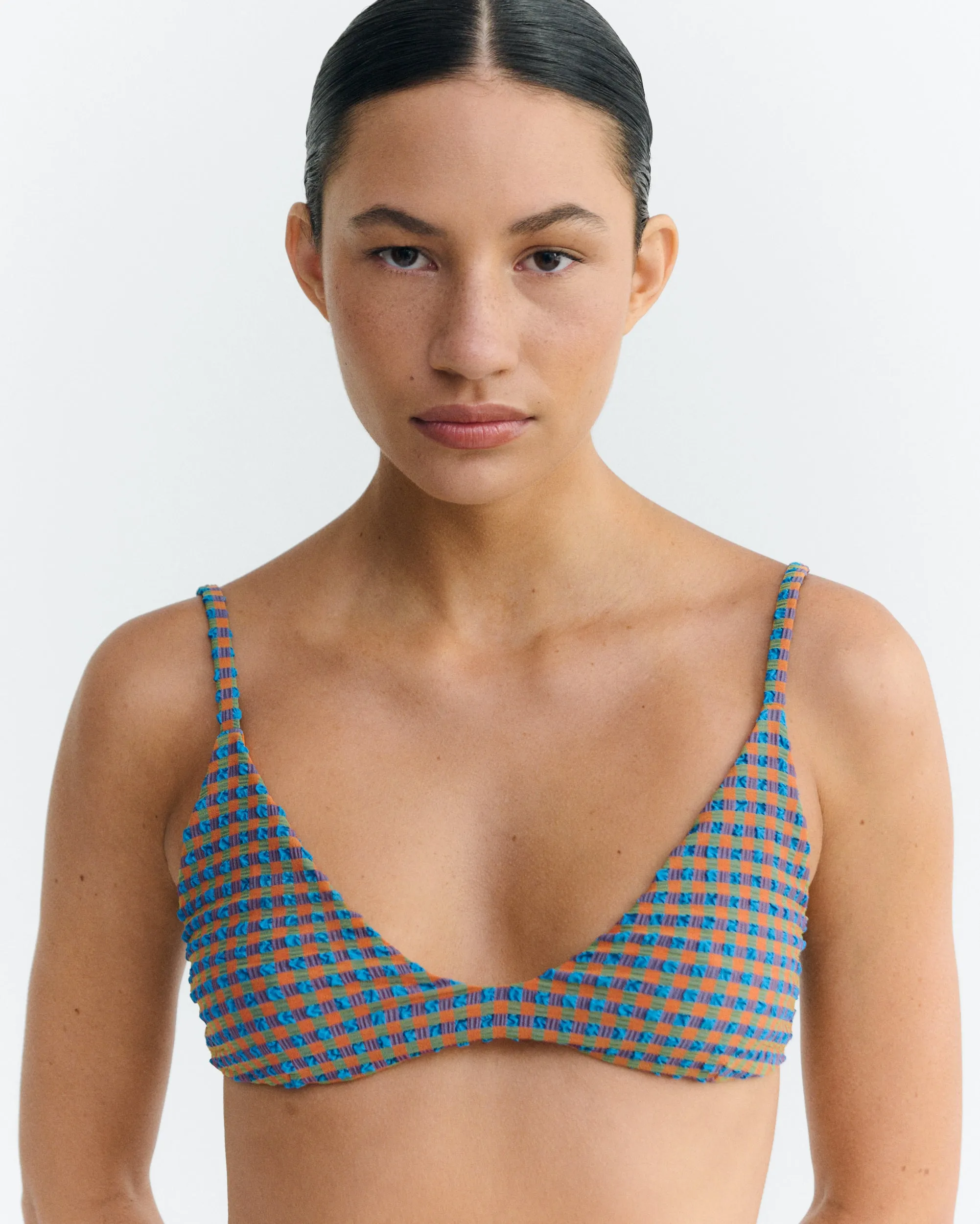 Top bikini seersucker naranja y azul Positano sold by Thinking Mu product image thumbnail 2