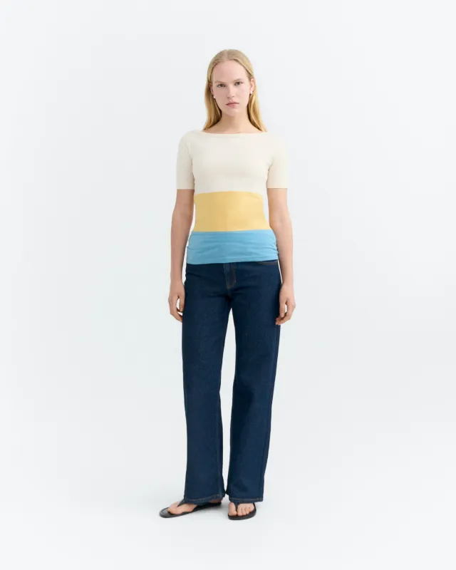 Camiseta slim rayas amarilla y azul Zura made by Thinking Mu