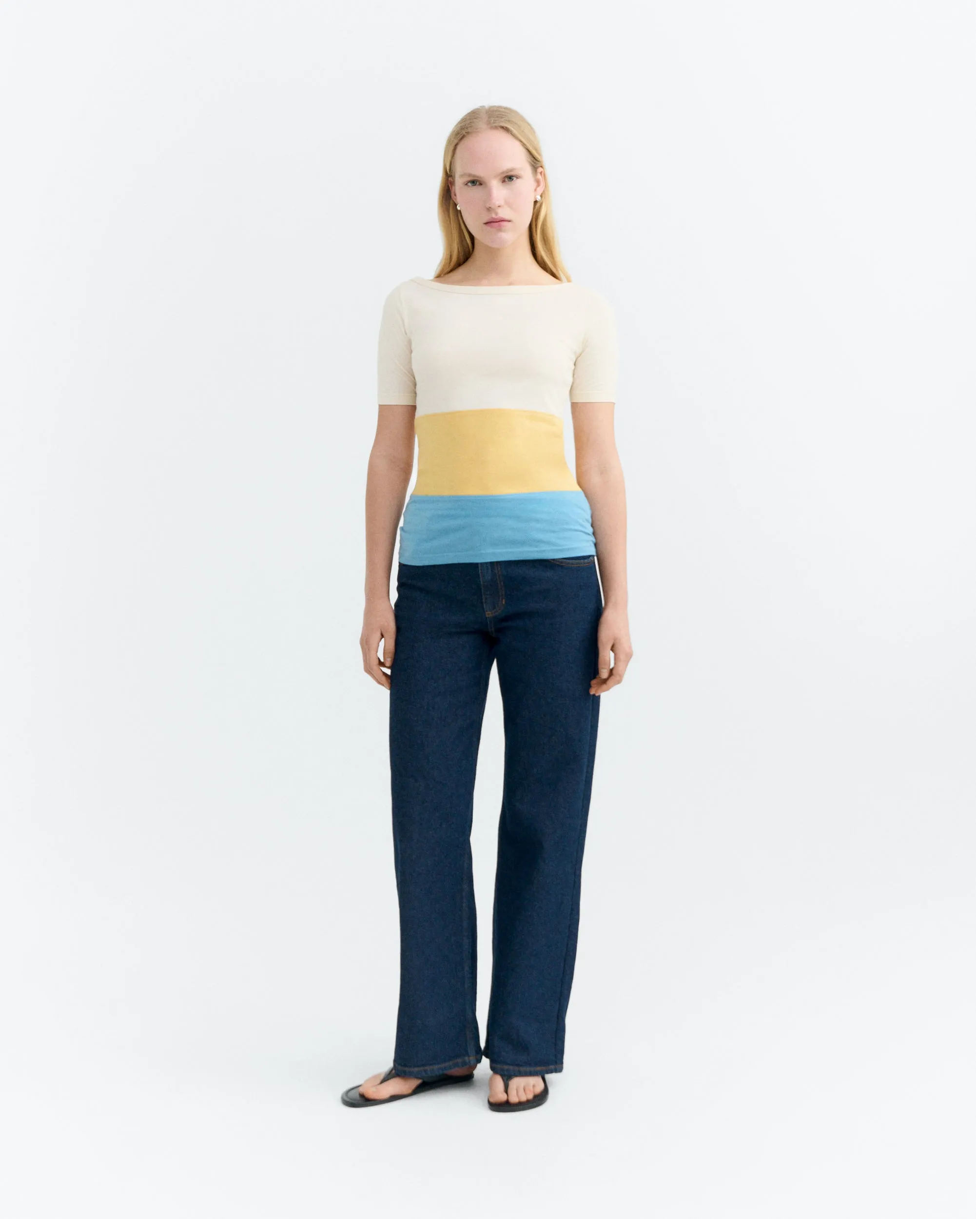 Camiseta slim rayas amarilla y azul Zura sold by Thinking Mu