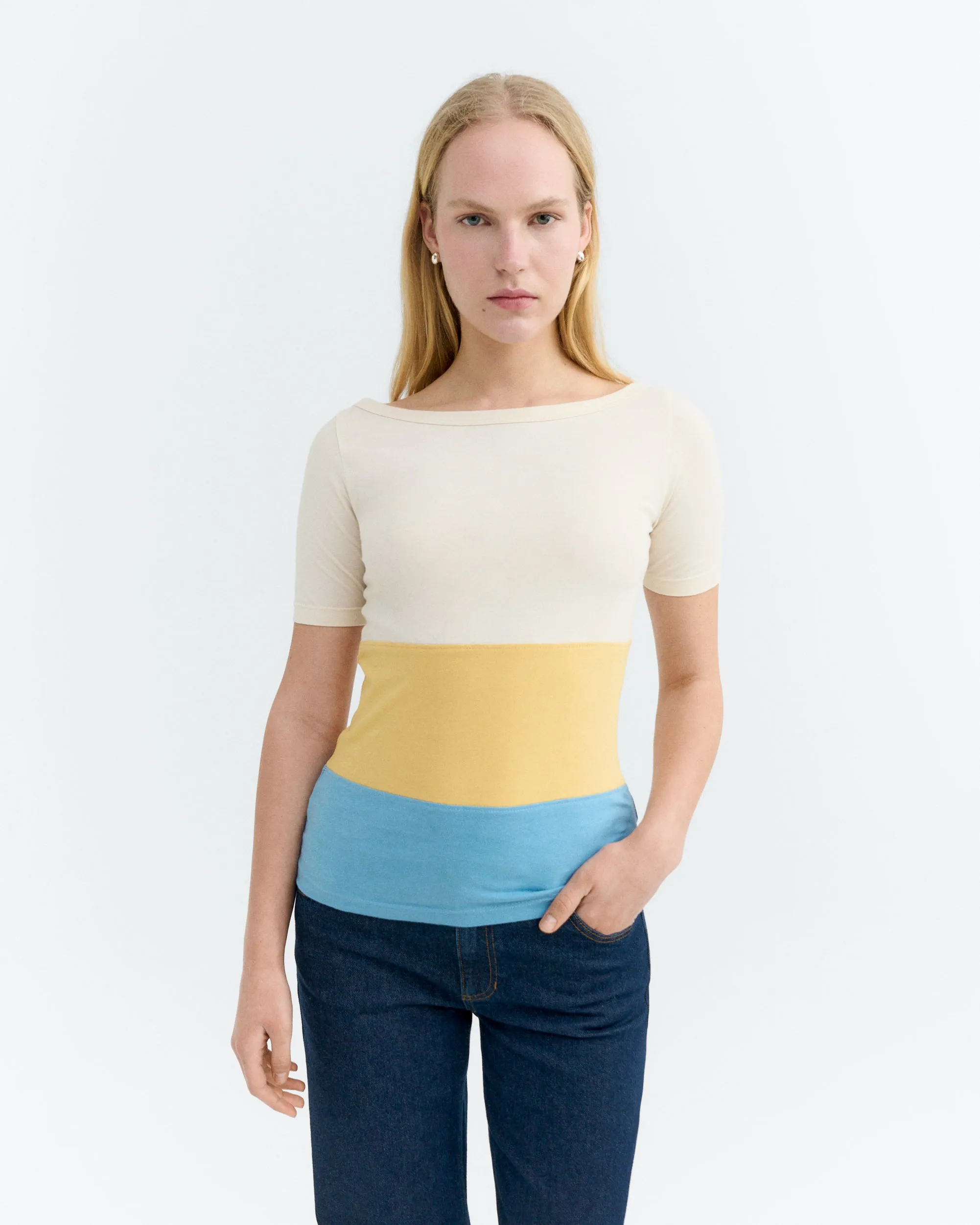 Camiseta slim rayas amarilla y azul Zura sold by Thinking Mu product image thumbnail 2