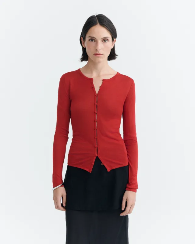 Cardigan punto rojo transparente Manon made by Thinking Mu