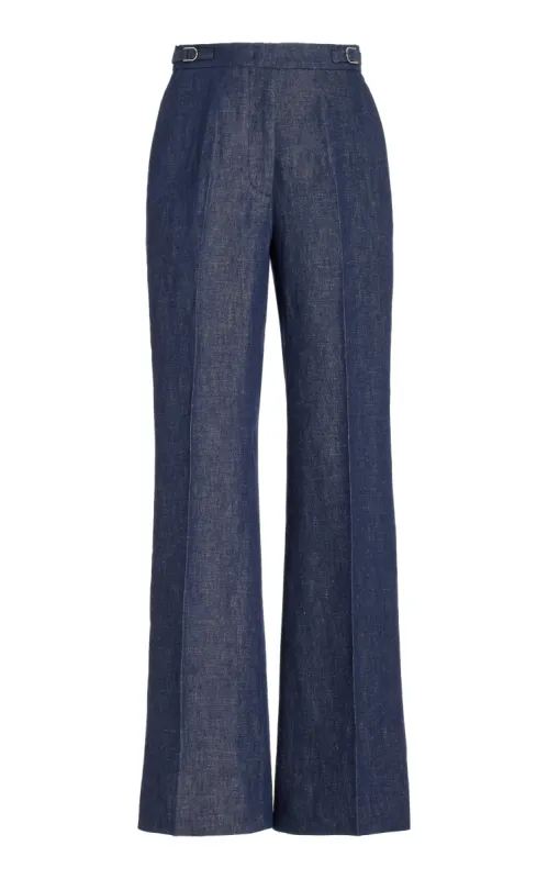 Vesta Pant in Dark Navy Washed Linen Denim sold by Gabriela Hearst