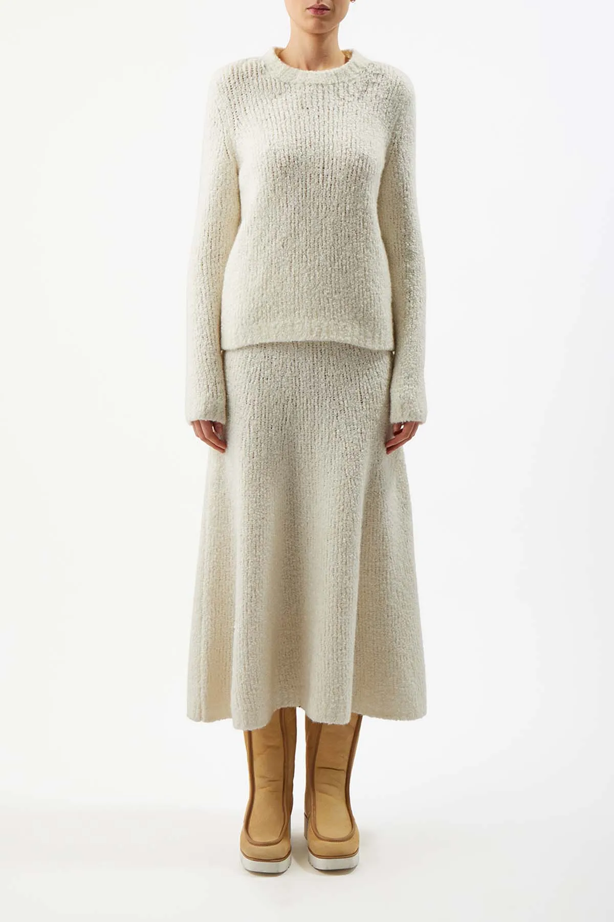 Pablo Knit Midi Skirt in Ivory Cashmere Silk Boucle sold by Gabriela Hearst product image thumbnail 3