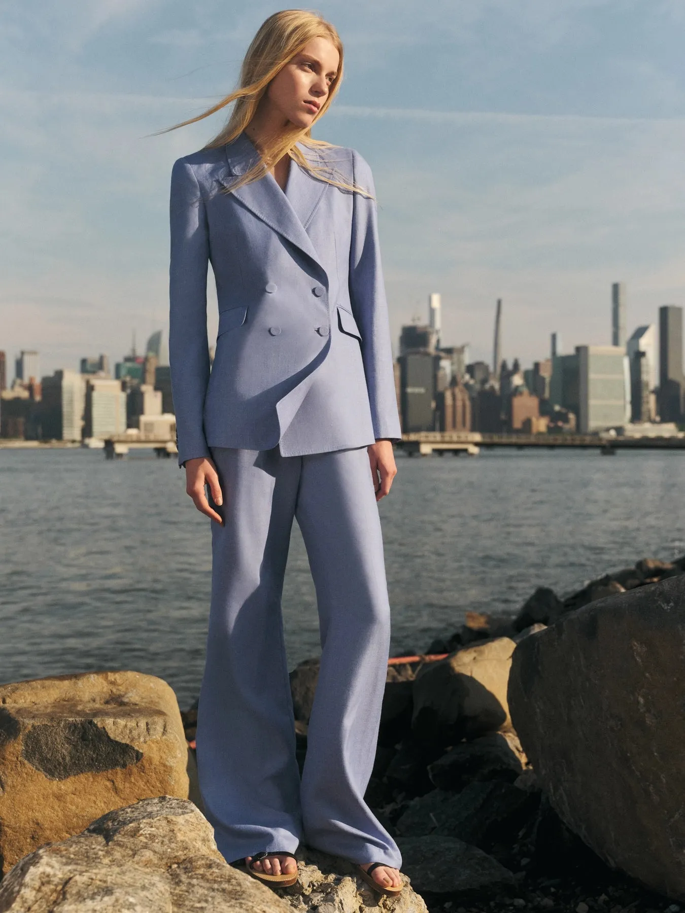 Vesta Pant in Light Blue Virgin Wool and Silk Linen Twill sold by Gabriela Hearst product image thumbnail 2