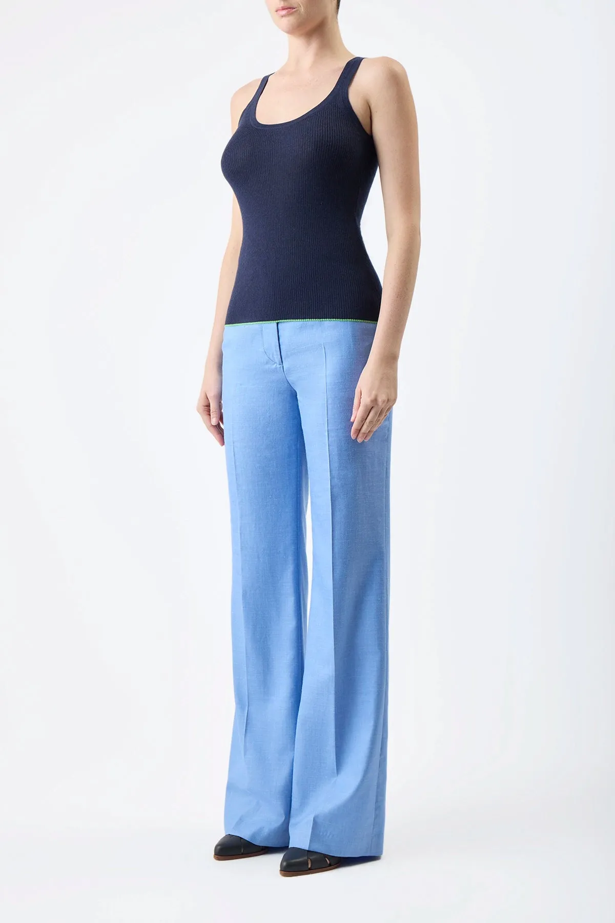 Vesta Pant in Light Blue Virgin Wool and Silk Linen Twill sold by Gabriela Hearst product image thumbnail 4