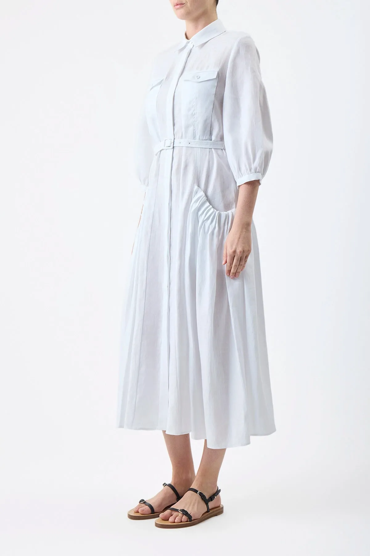 Woodward Pleated Shirtdress in White Aloe Linen sold by Gabriela Hearst product image thumbnail 3