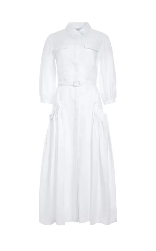Woodward Pleated Shirtdress in White Aloe Linen sold by Gabriela Hearst