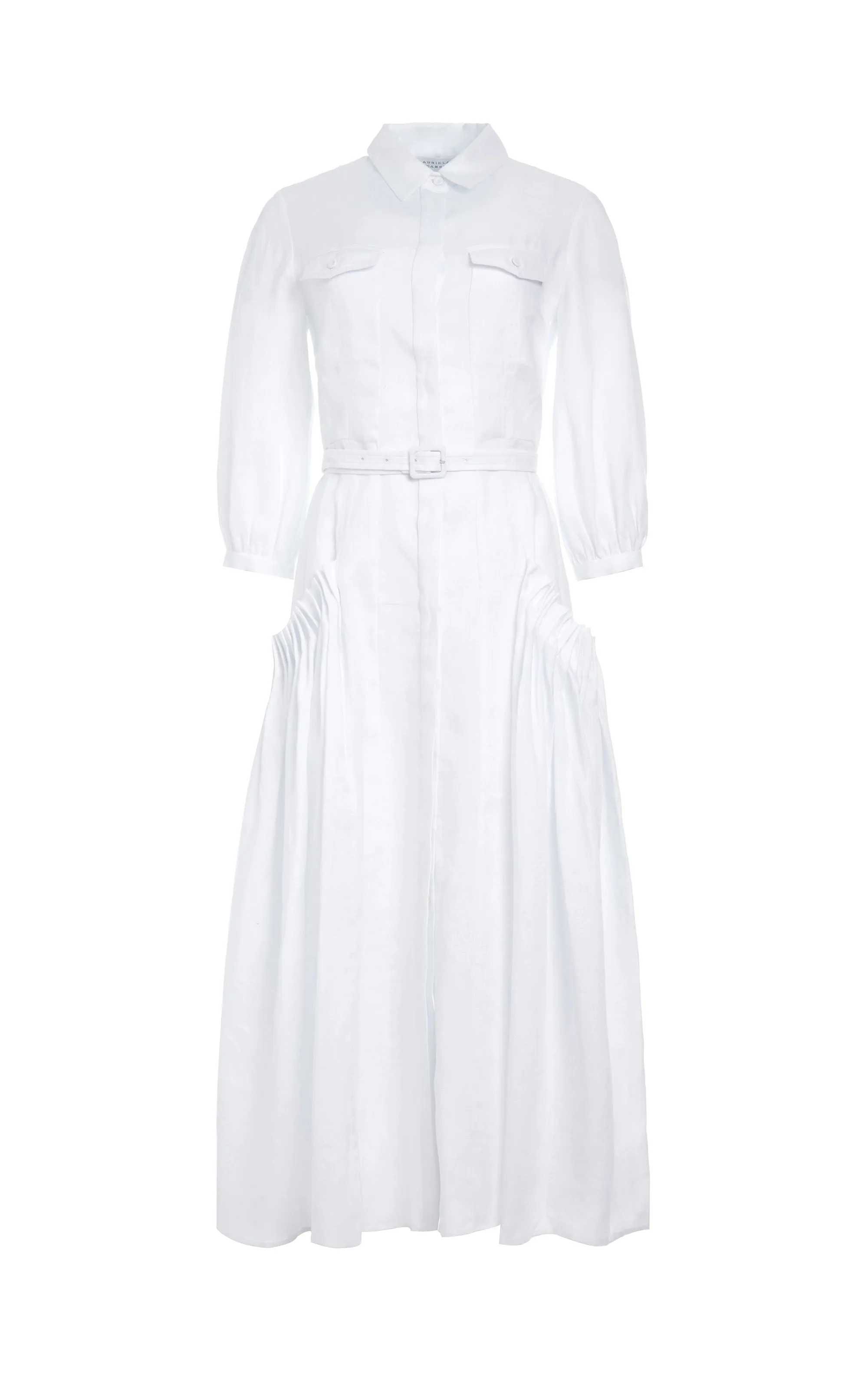 Woodward Pleated Shirtdress in White Aloe Linen sold by Gabriela Hearst