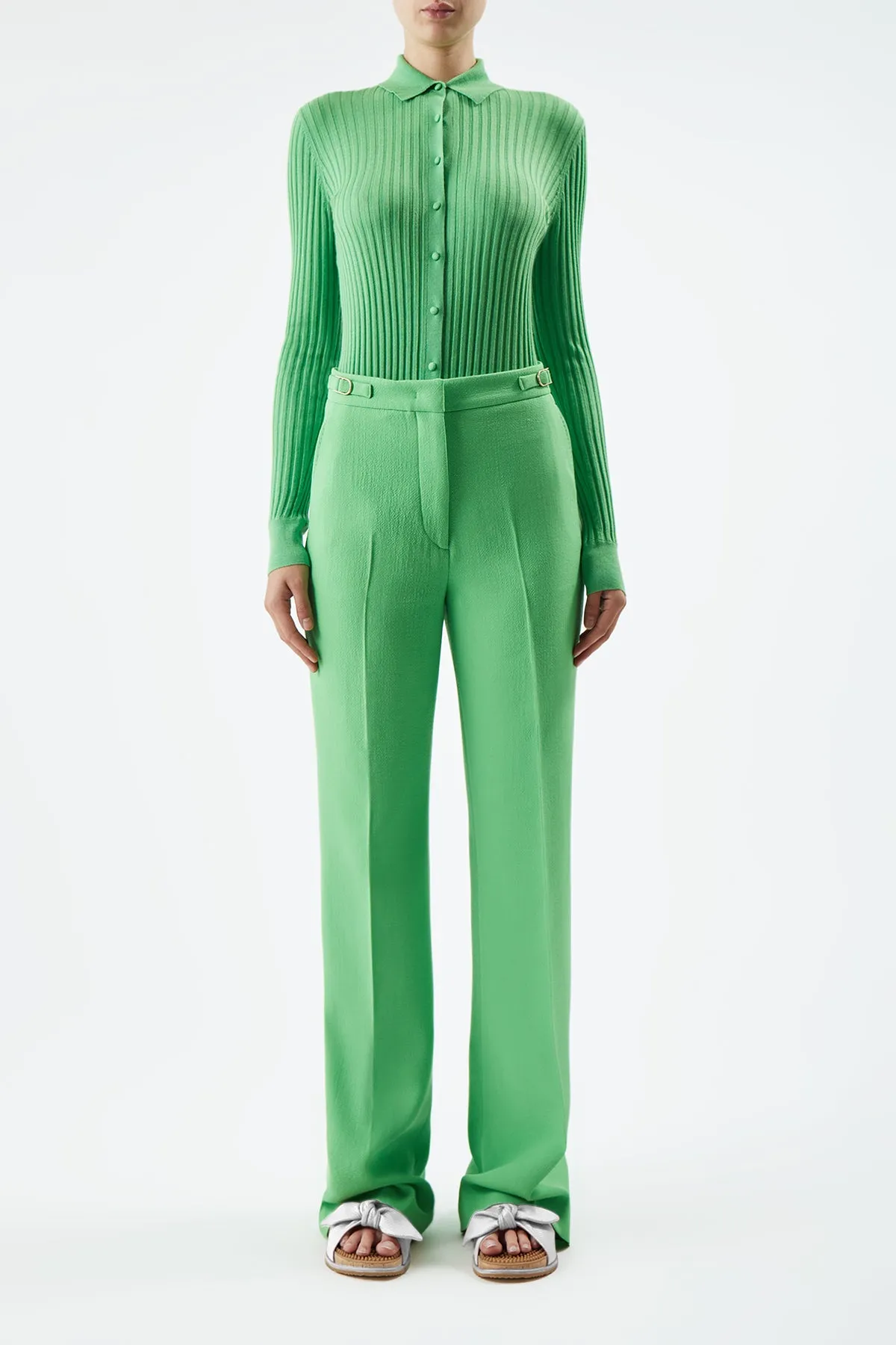 Vesta Pant in Fluorescent Green Virgin Wool Crepe sold by Gabriela Hearst product image thumbnail 2