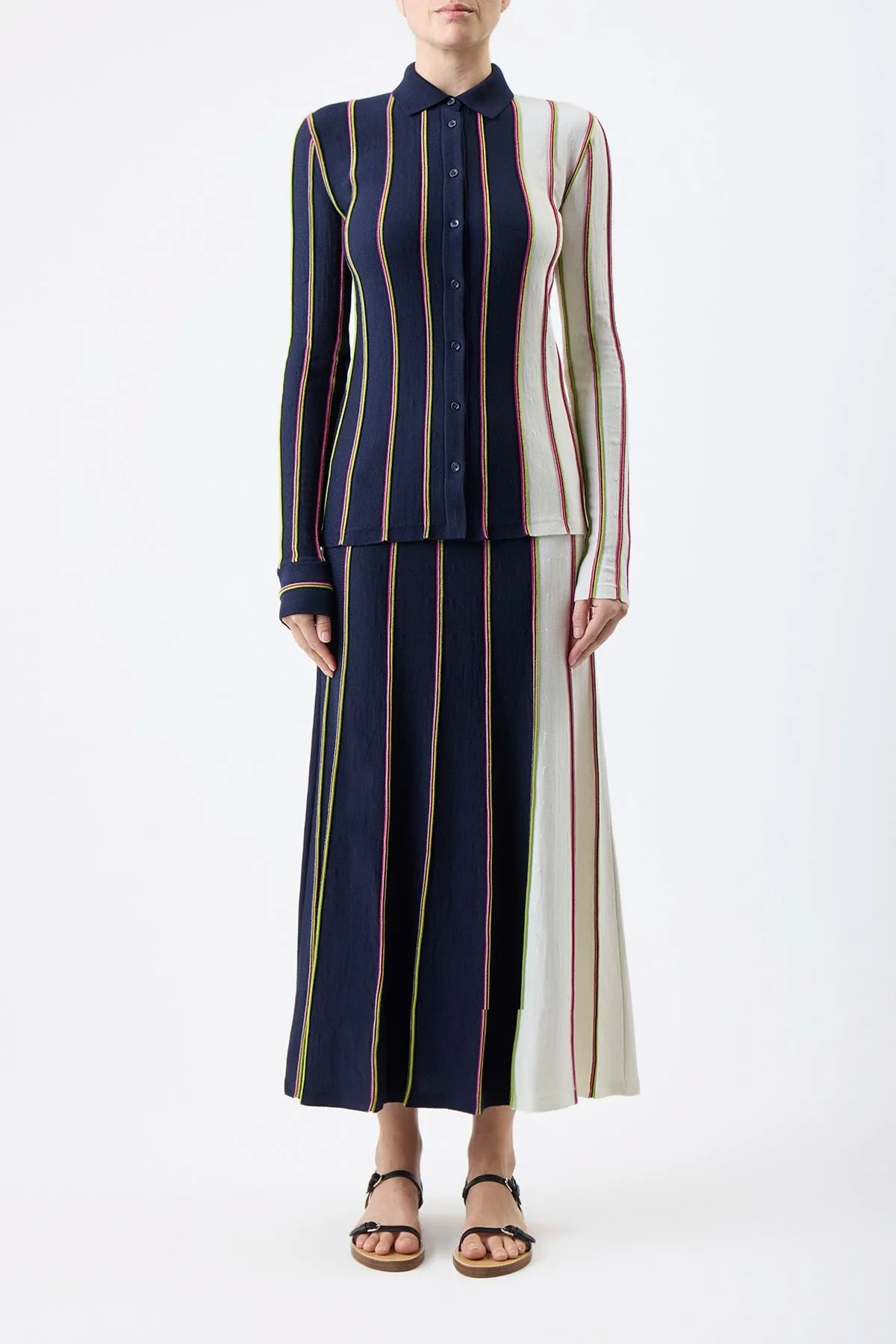 Tessa Knit Shirt in Navy Multi Striped Merino Wool sold by Gabriela Hearst product image thumbnail 3