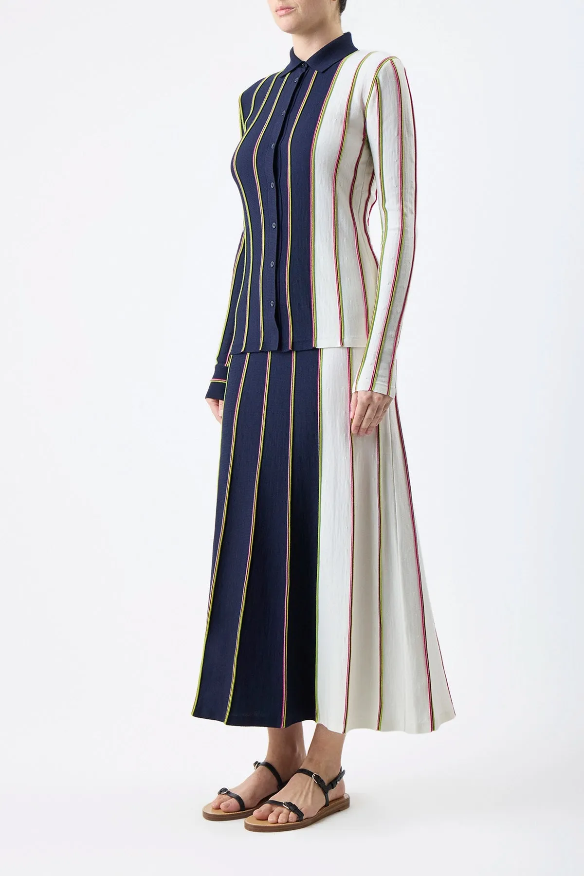 Tessa Knit Shirt in Navy Multi Striped Merino Wool sold by Gabriela Hearst product image thumbnail 4