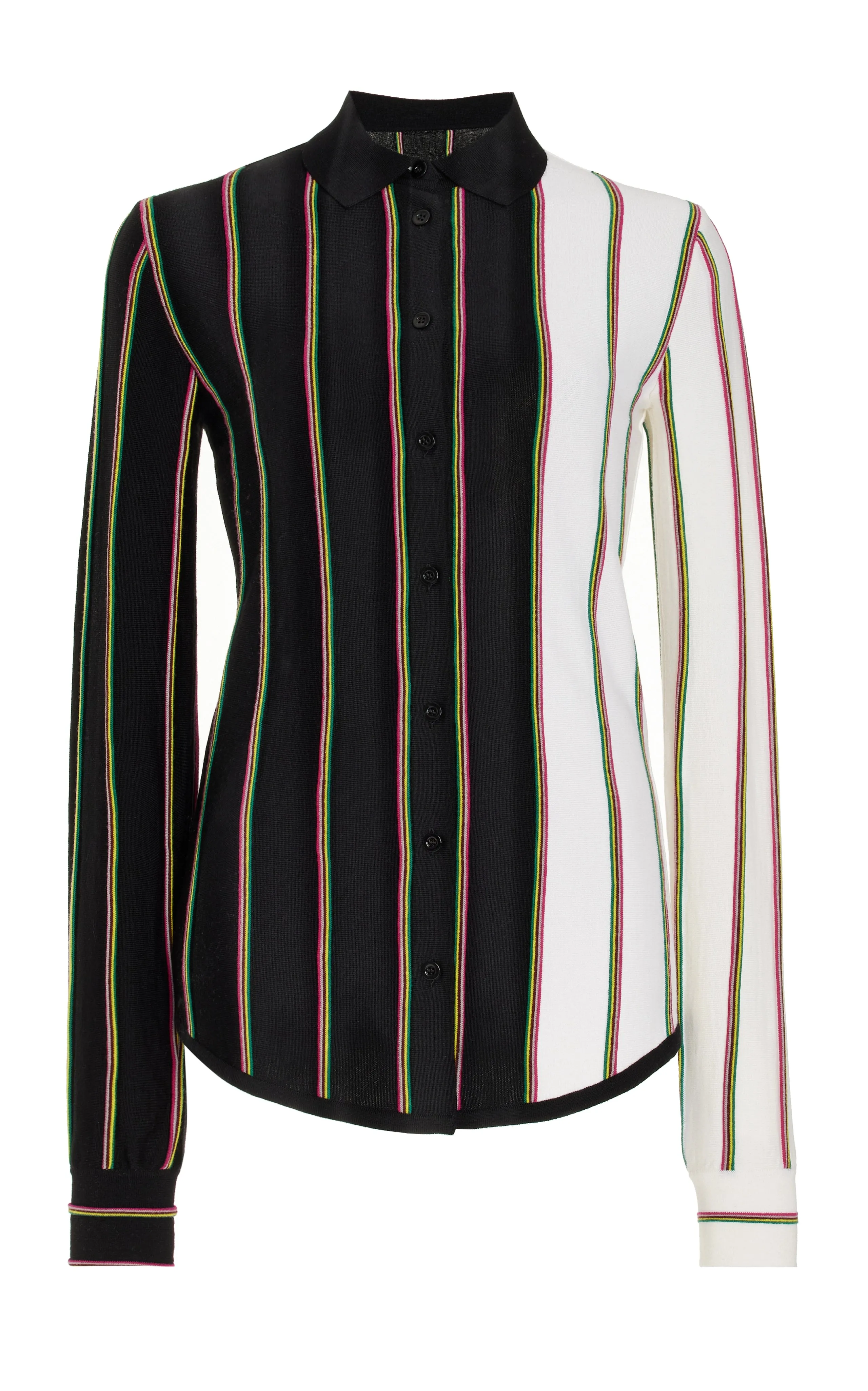 Tessa Knit Shirt in Navy Multi Striped Merino Wool sold by Gabriela Hearst