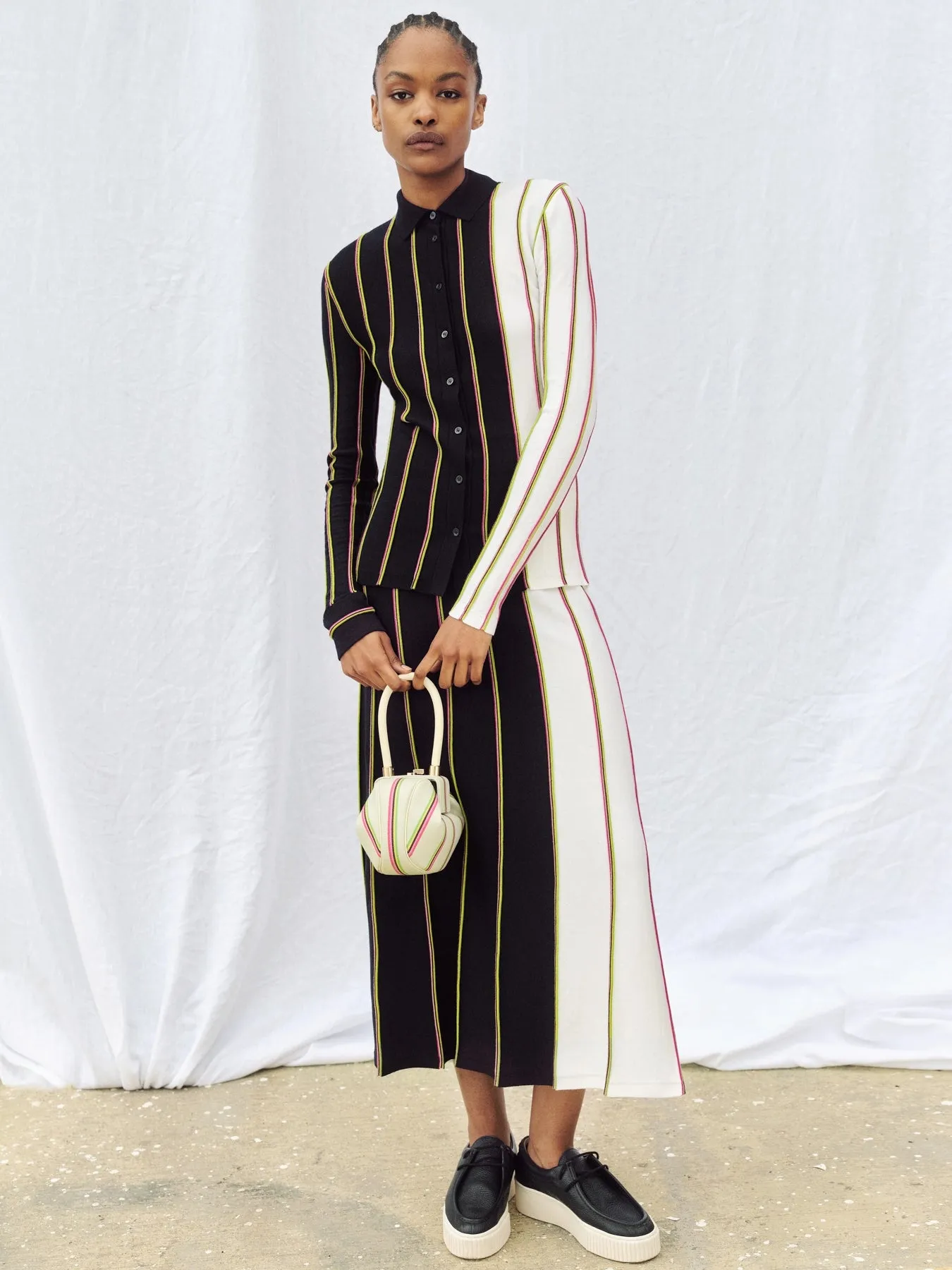 Tessa Knit Shirt in Navy Multi Striped Merino Wool sold by Gabriela Hearst product image thumbnail 2