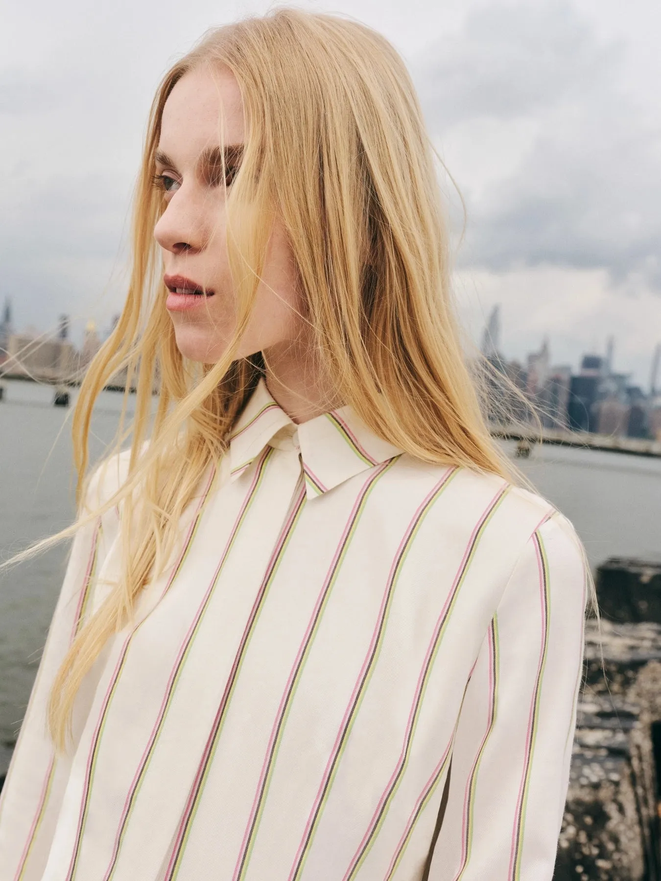 Vanessa Shirtdress in Ivory Multi Stripe Wool Silk sold by Gabriela Hearst product image thumbnail 2