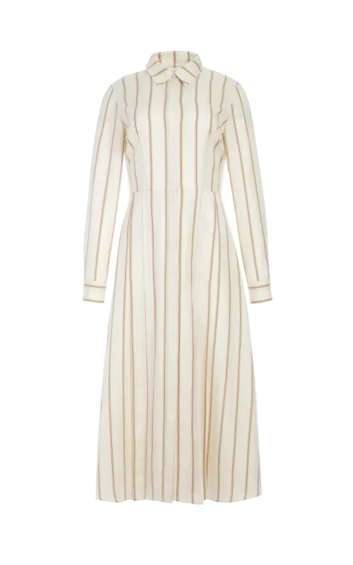Vanessa Shirtdress in Ivory Multi Stripe Wool Silk sold by Gabriela Hearst