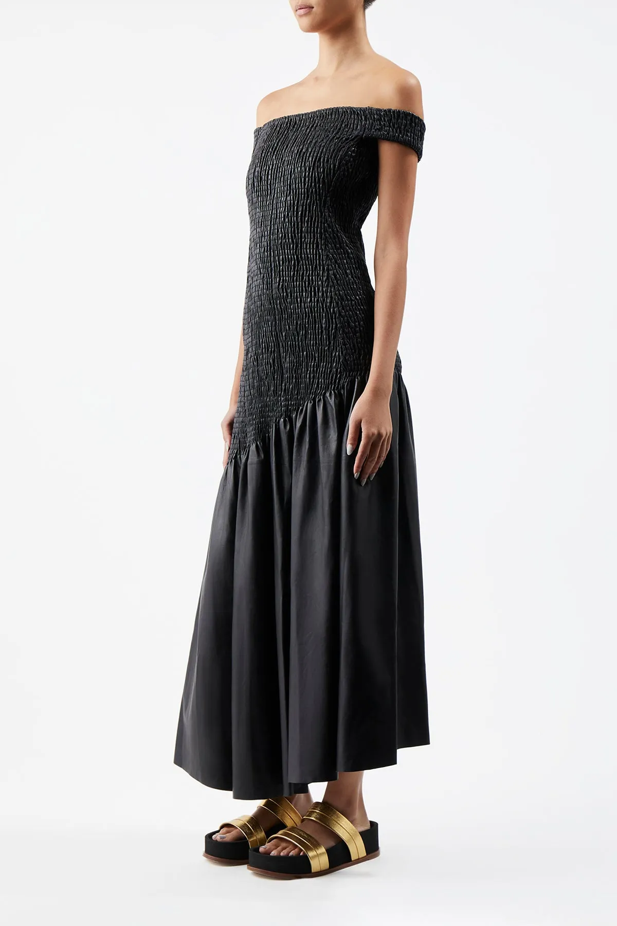 Veloso Shirred Dress in Black Nappa Leather sold by Gabriela Hearst product image thumbnail 3