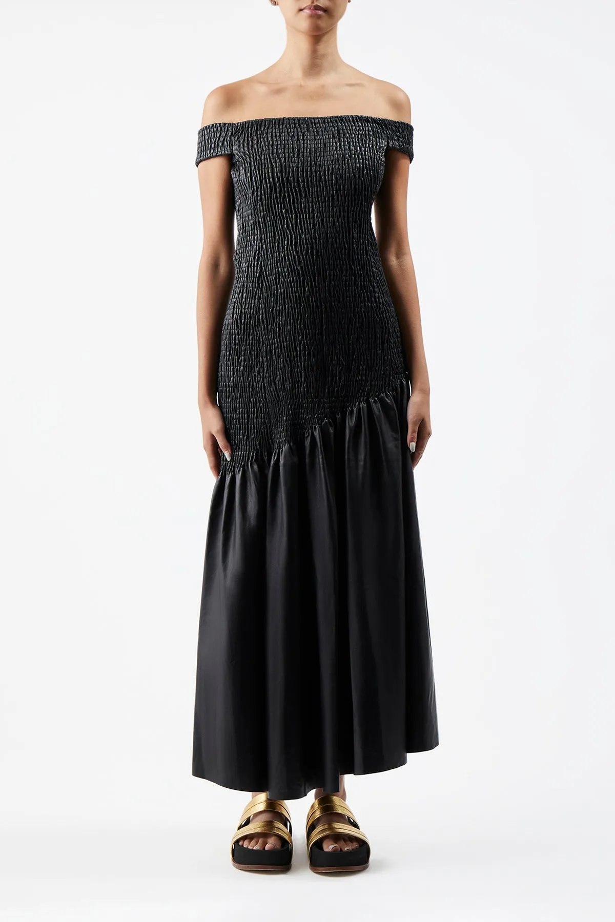 Veloso Shirred Dress in Black Nappa Leather sold by Gabriela Hearst product image thumbnail 2
