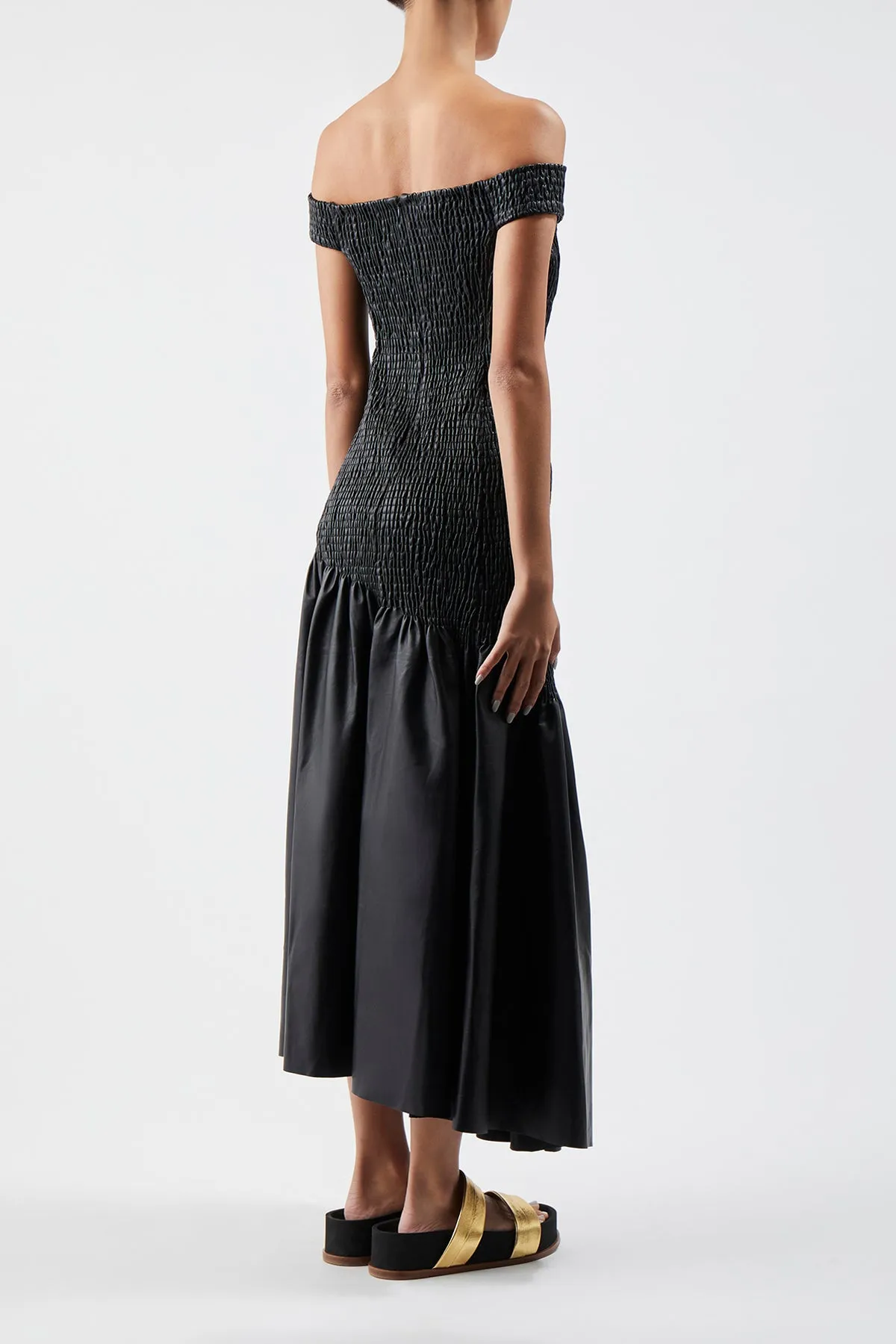 Veloso Shirred Dress in Black Nappa Leather sold by Gabriela Hearst product image thumbnail 4