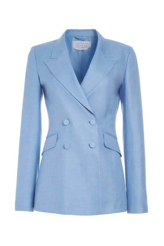 Stephanie Blazer in Light Blue Virgin Wool and Silk Linen Twill sold by Gabriela Hearst