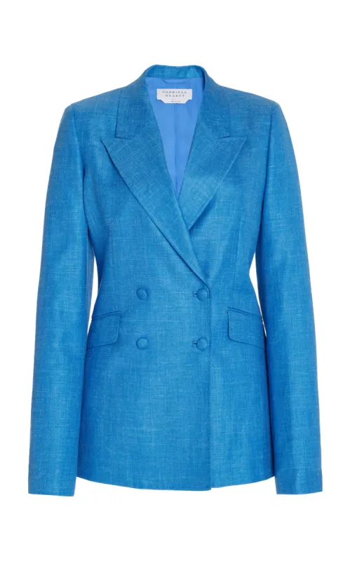 Stephanie Blazer in Aventurine Blue Virgin Wool and Silk Linen Twill sold by Gabriela Hearst