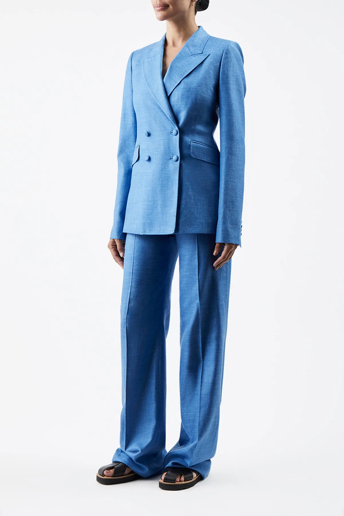 Stephanie Blazer in Aventurine Blue Virgin Wool and Silk Linen Twill sold by Gabriela Hearst product image thumbnail 3