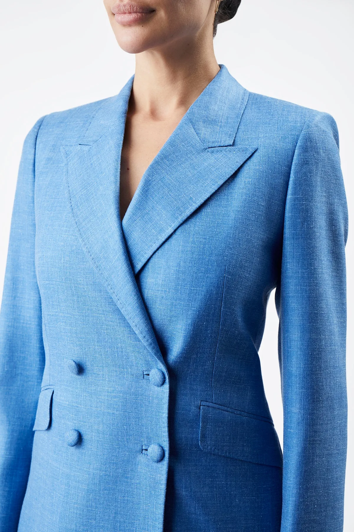Stephanie Blazer in Aventurine Blue Virgin Wool and Silk Linen Twill sold by Gabriela Hearst product image thumbnail 5