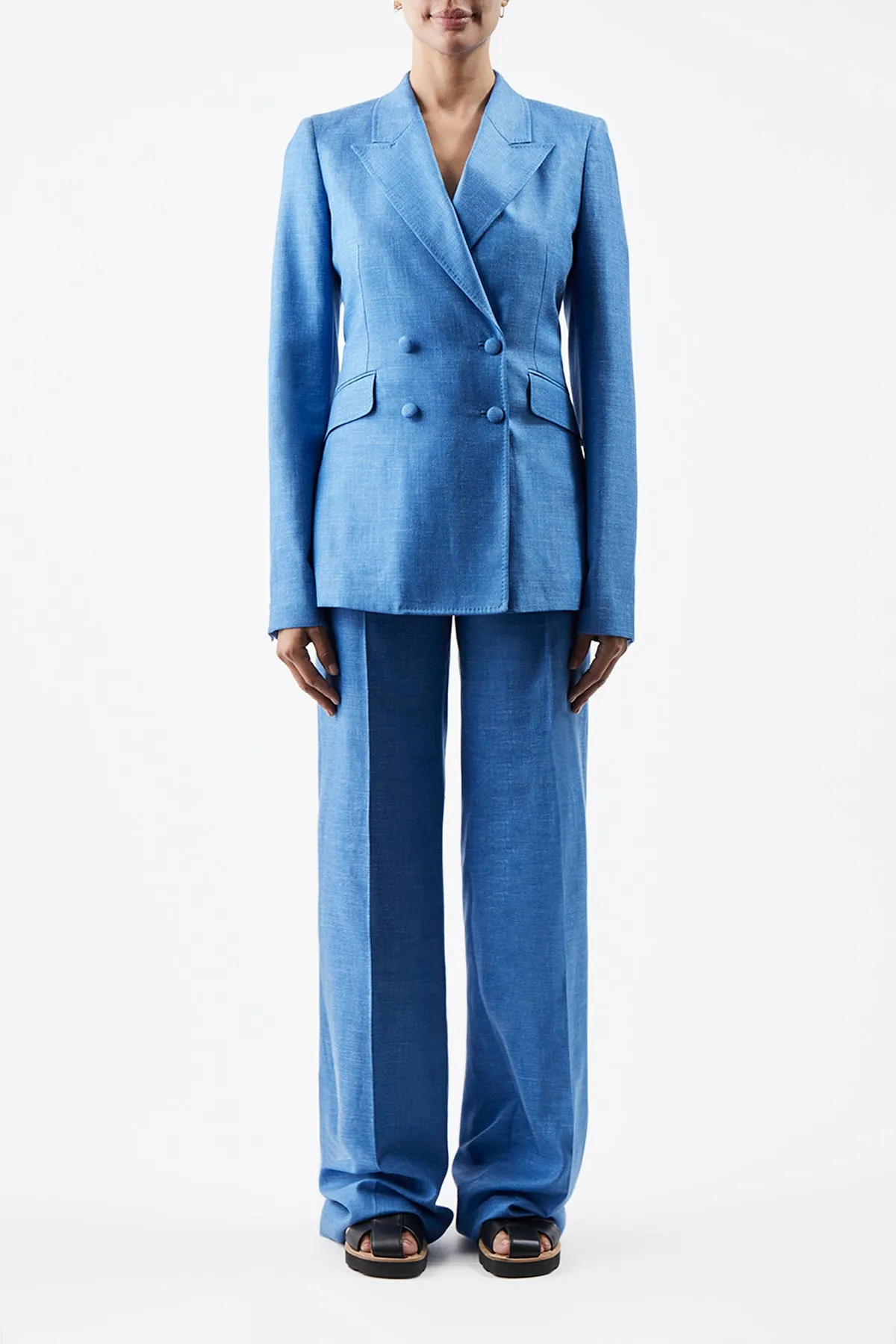 Stephanie Blazer in Aventurine Blue Virgin Wool and Silk Linen Twill sold by Gabriela Hearst product image thumbnail 2