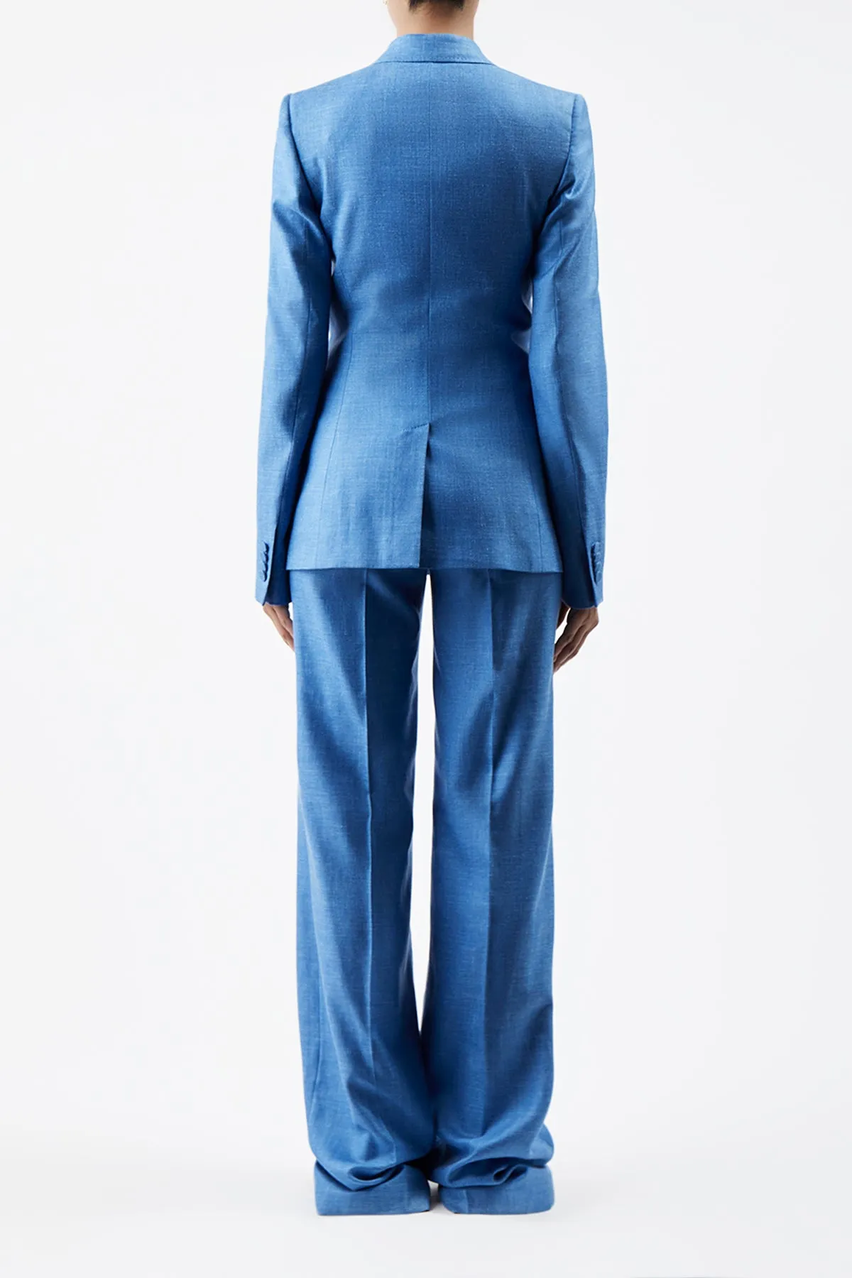 Stephanie Blazer in Aventurine Blue Virgin Wool and Silk Linen Twill sold by Gabriela Hearst product image thumbnail 4