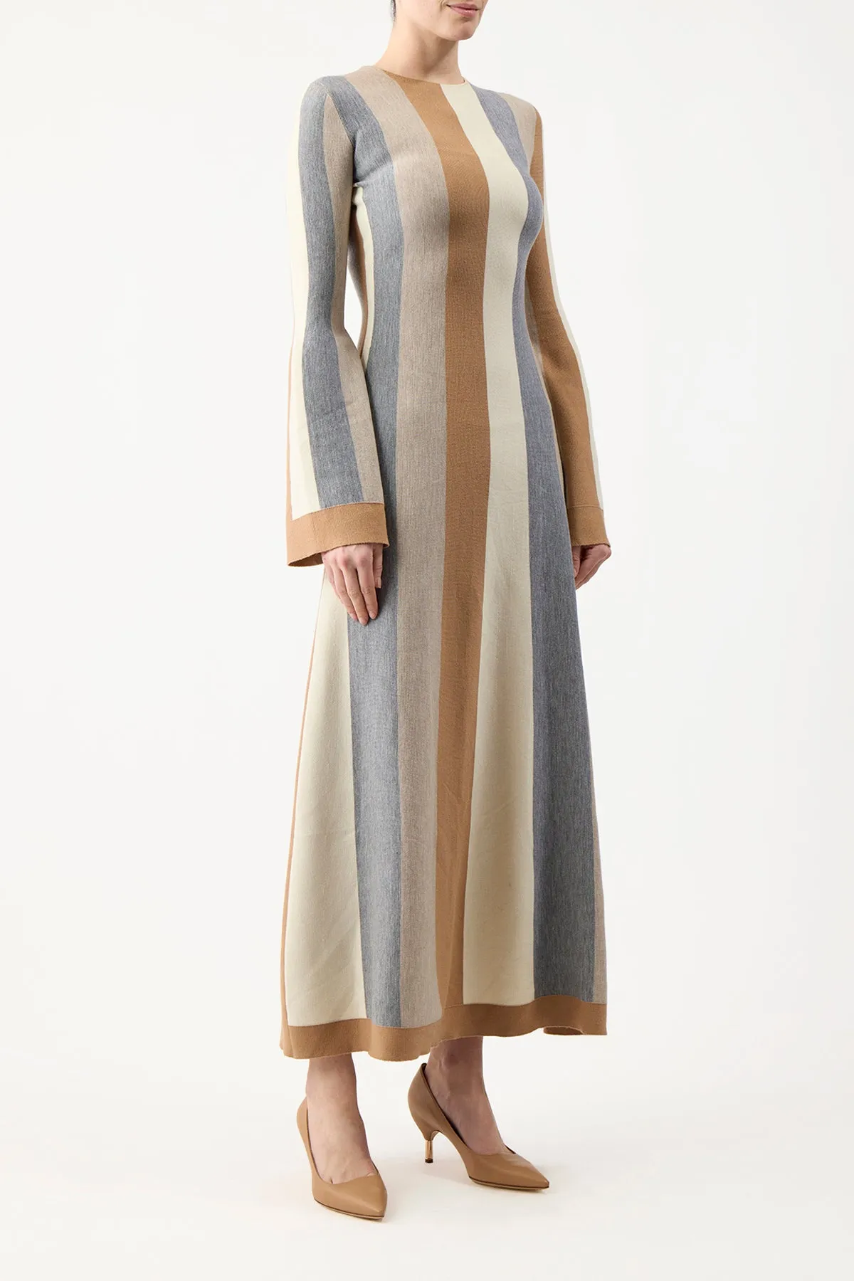 Quinlan Knit Dress in Ivory Multi Striped Merino Wool Cashmere sold by Gabriela Hearst product image thumbnail 3