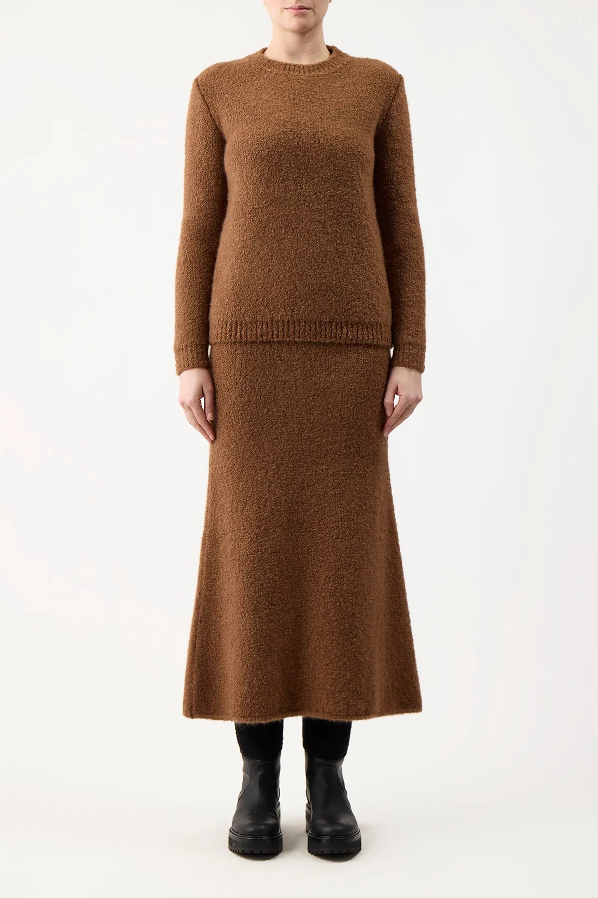 Pablo Knit Midi Skirt in Cognac Cashmere Silk Boucle sold by Gabriela Hearst product image thumbnail 2
