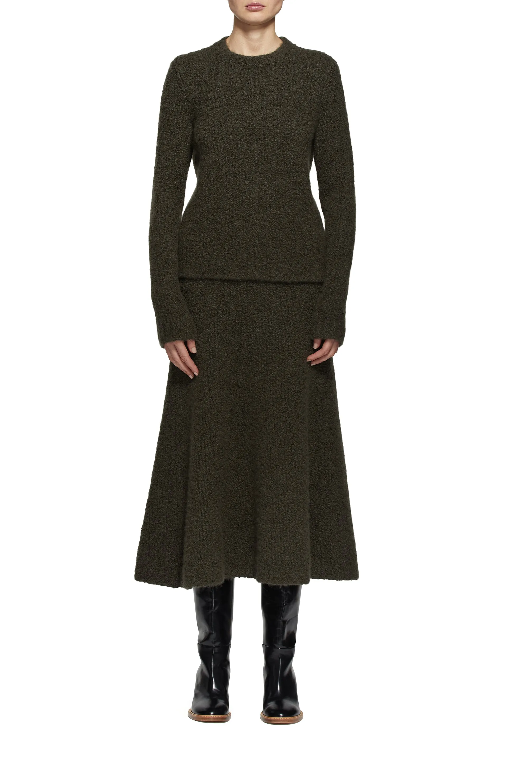 Pablo Skirt in Olive Cashmere Boucle sold by Gabriela Hearst