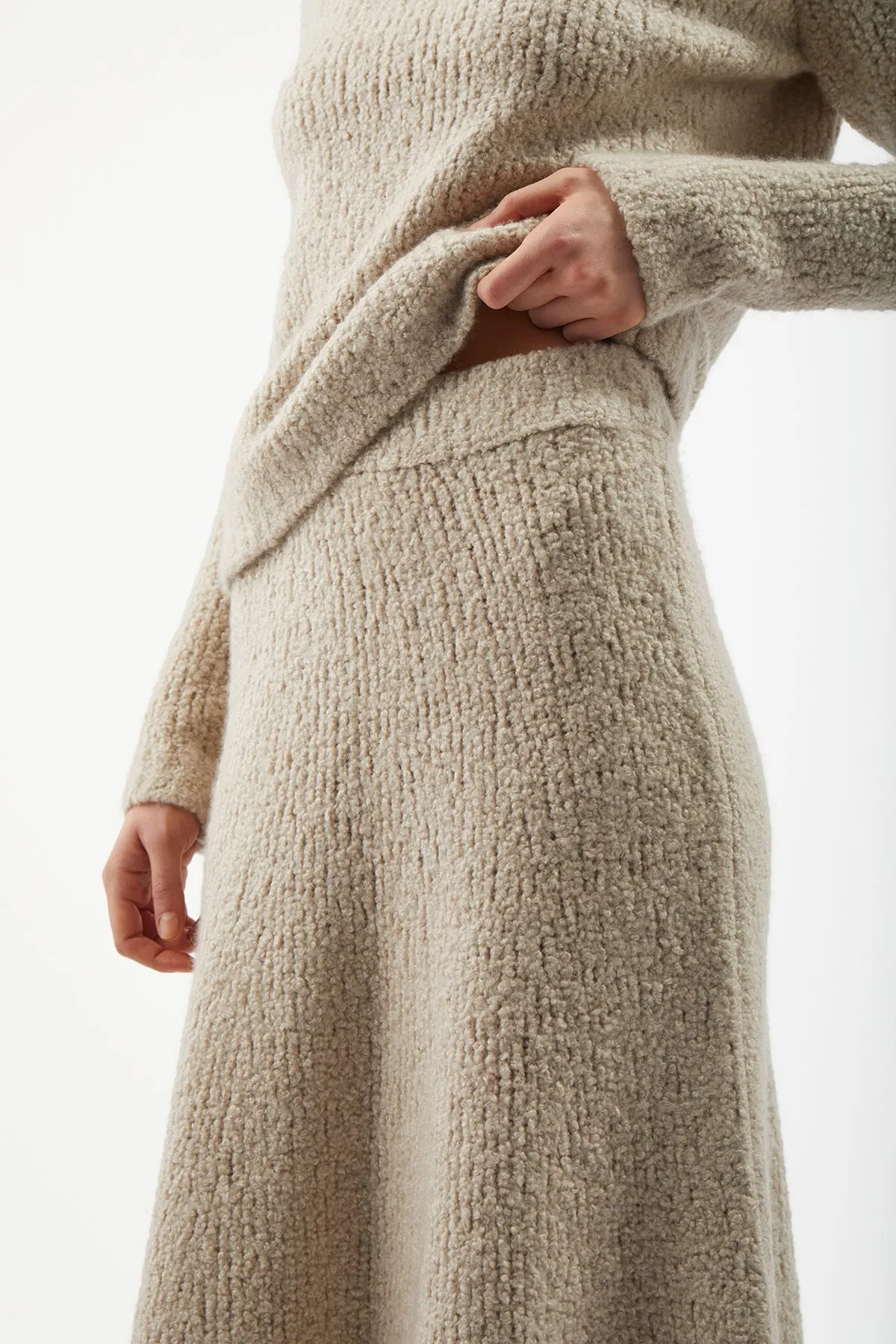 Pablo Knit Skirt in Oatmeal Cashmere Boucle sold by Gabriela Hearst product image thumbnail 4