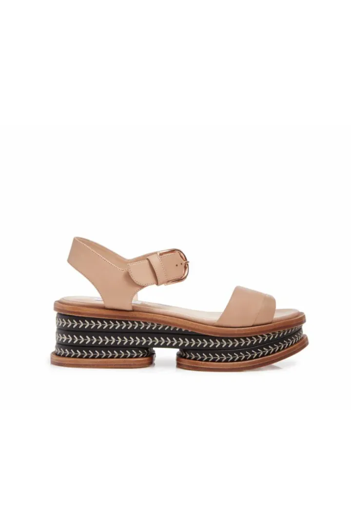Mika Platform Sandal in Dark Camel Nappa Leather sold by Gabriela Hearst