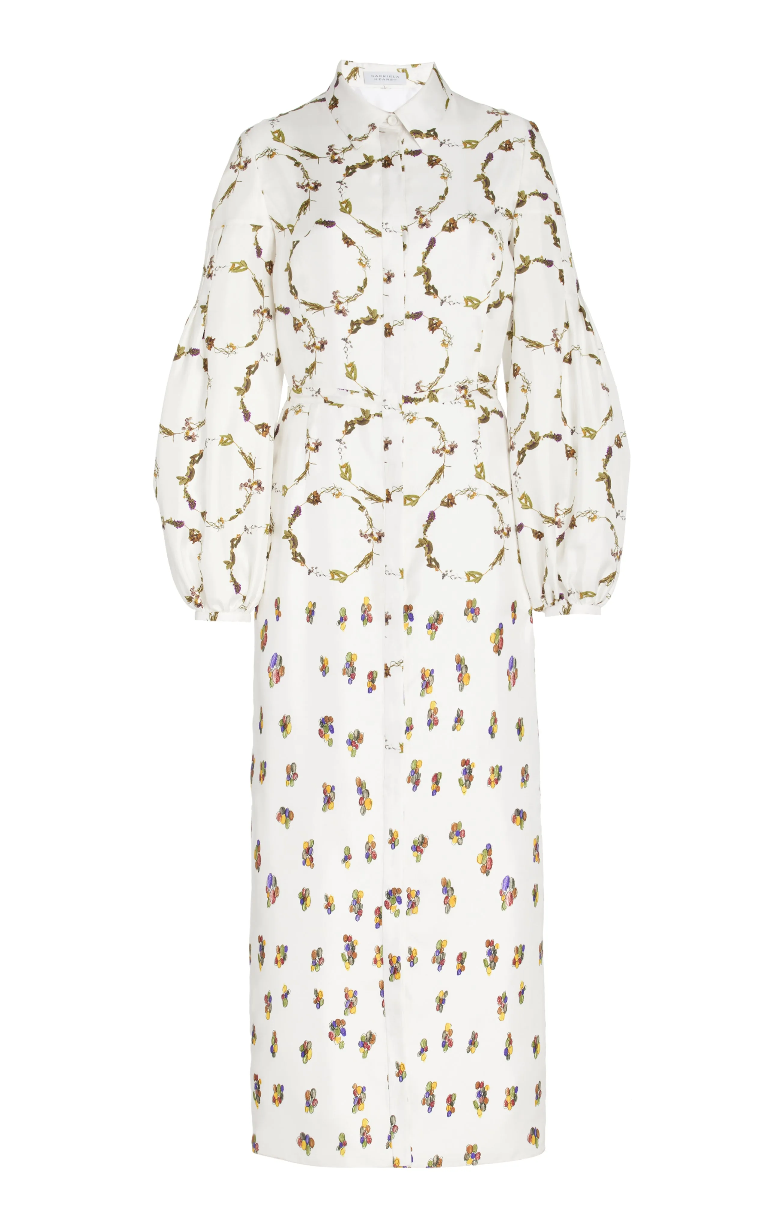 Mauri Shirtdress in Ivory Printed Silk Twill sold by Gabriela Hearst