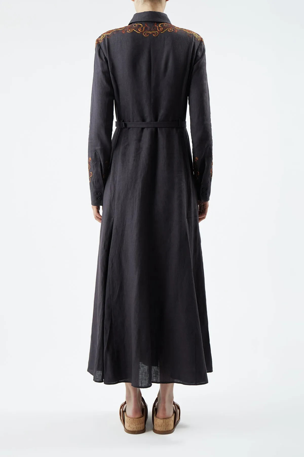 Mcgraw Embroidered Shirtdress in Charcoal Aloe Linen sold by Gabriela Hearst product image thumbnail 4