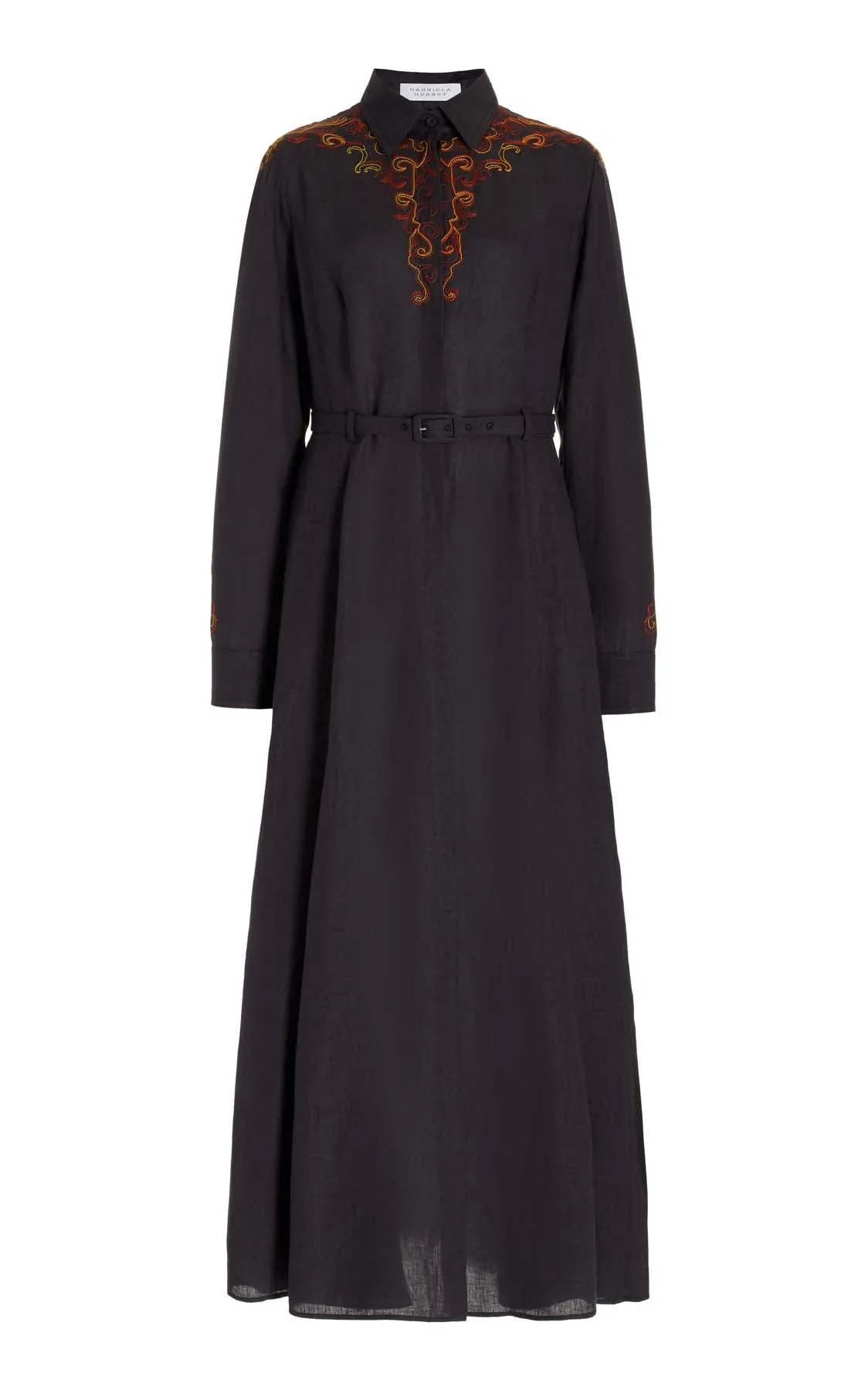 Mcgraw Embroidered Shirtdress in Charcoal Aloe Linen sold by Gabriela Hearst