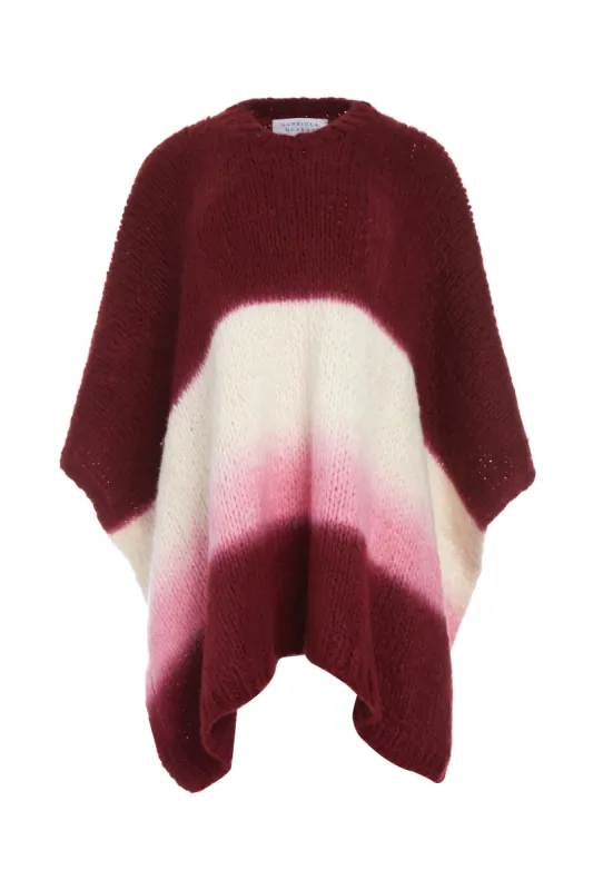 Lyla Knit Ponco in Dip Dye Bordeaux Multi Welfat Cashmere sold by Gabriela Hearst