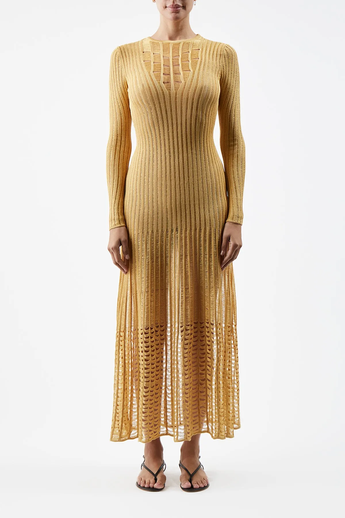 Maia Knit Dress in Gold Shappe Silk sold by Gabriela Hearst product image thumbnail 3