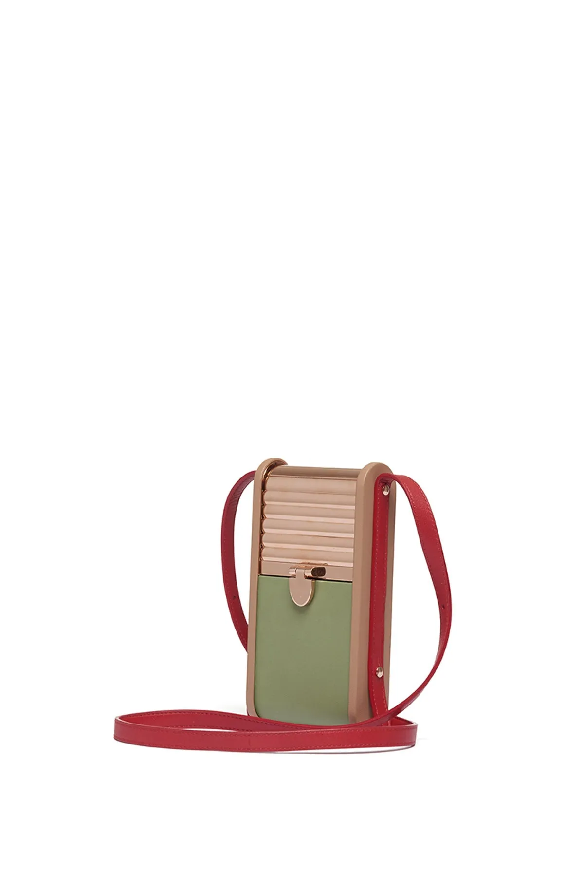 Mabel Crossbody Phone Case in Green, Nude & Red Nappa Leather sold by Gabriela Hearst