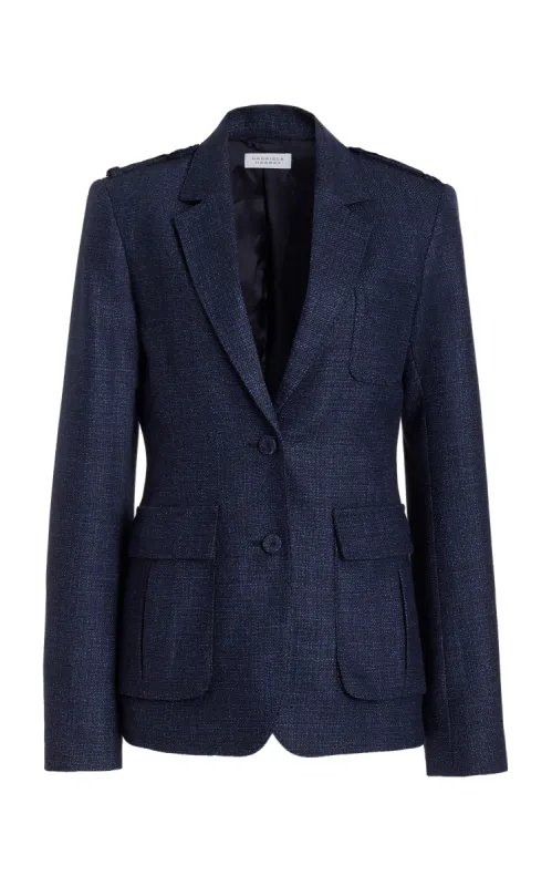 Louisa Blazer in Dark Navy Virgin Wool Silk Tweed made by Gabriela Hearst