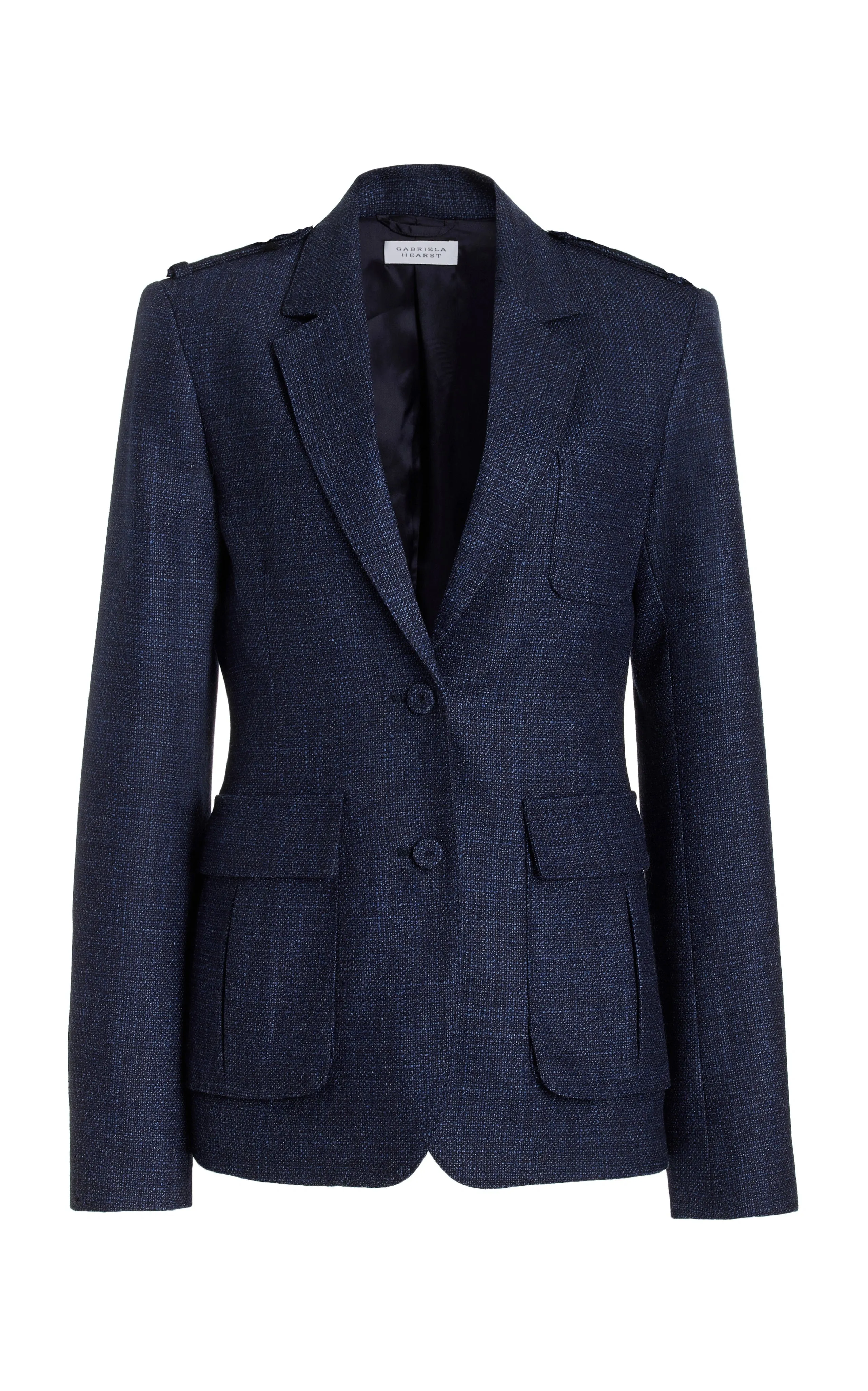 Louisa Blazer in Dark Navy Virgin Wool Silk Tweed sold by Gabriela Hearst