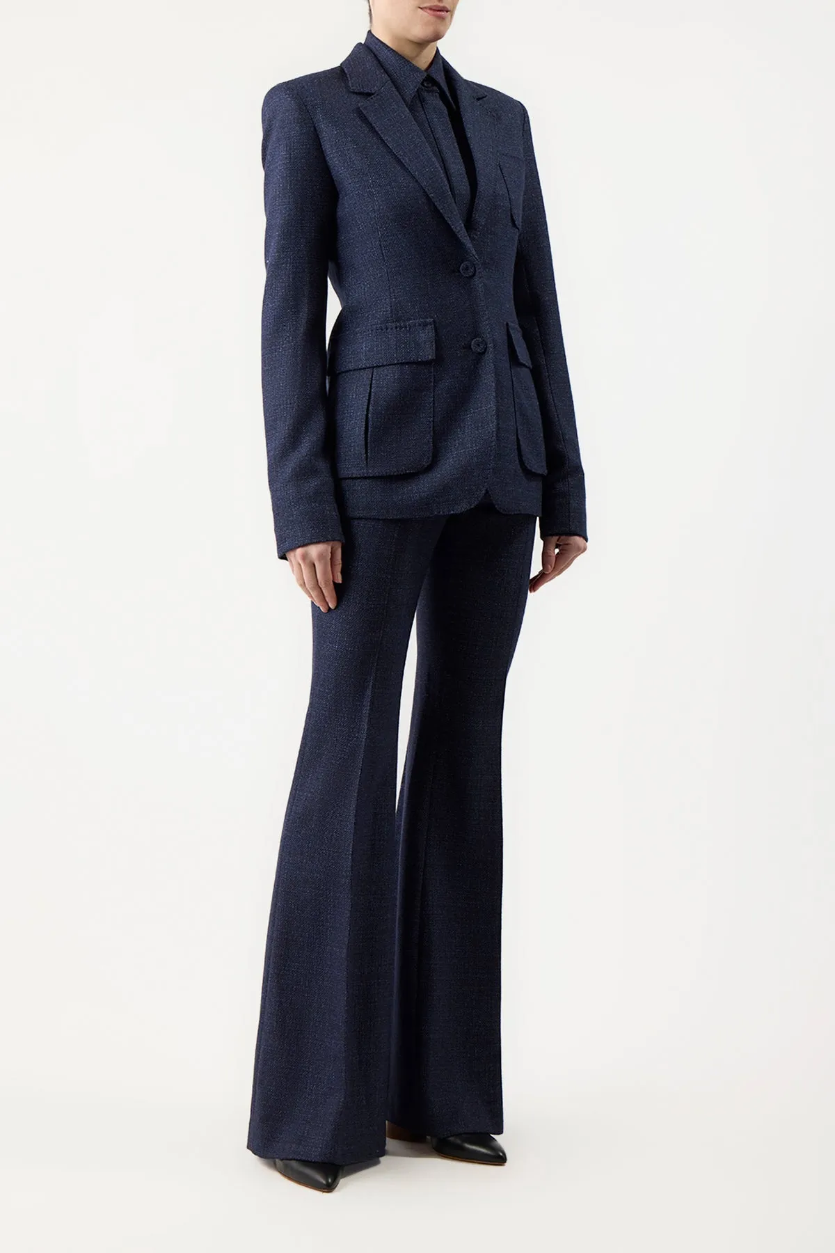 Louisa Blazer in Dark Navy Virgin Wool Silk Tweed sold by Gabriela Hearst product image thumbnail 3