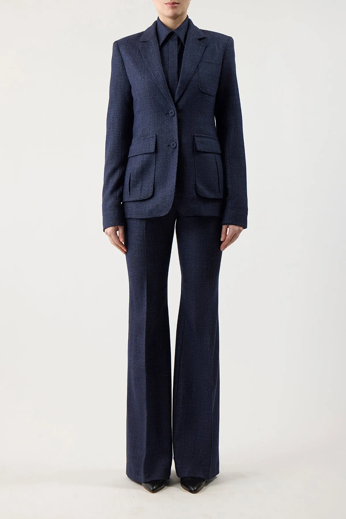 Louisa Blazer in Dark Navy Virgin Wool Silk Tweed sold by Gabriela Hearst product image thumbnail 2