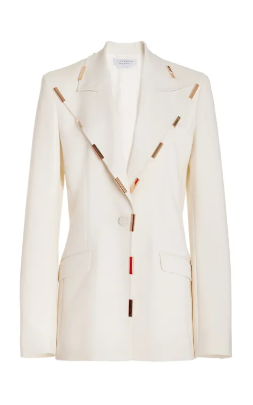 Leiva Blazer in Ivory Sportswear Wool with Gold Bars sold by Gabriela Hearst