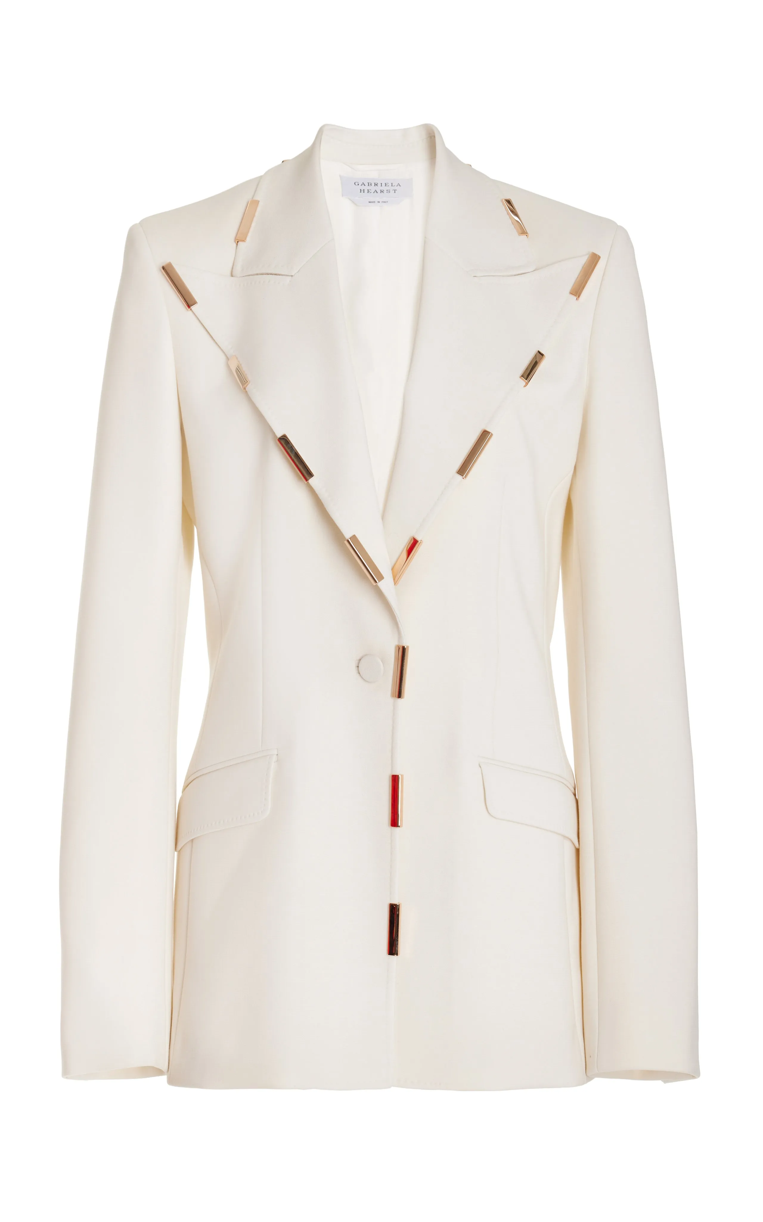 Leiva Blazer in Ivory Sportswear Wool with Gold Bars sold by Gabriela Hearst