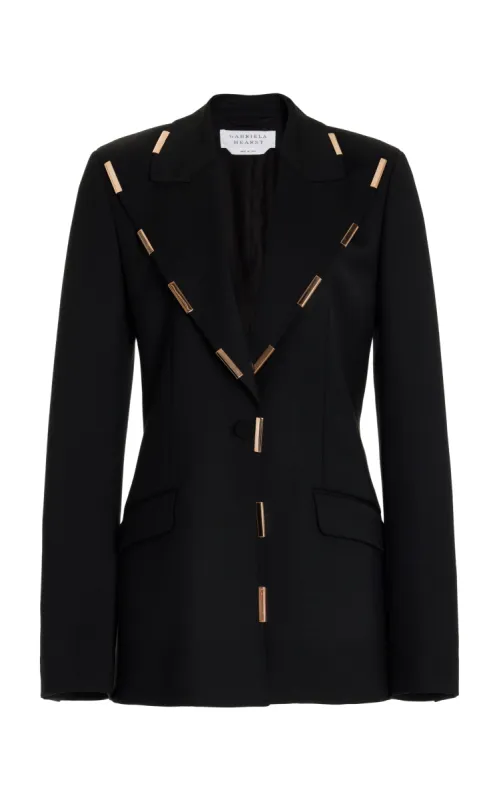 Leiva Blazer in Black Sportswear Wool with Gold Bars sold by Gabriela Hearst