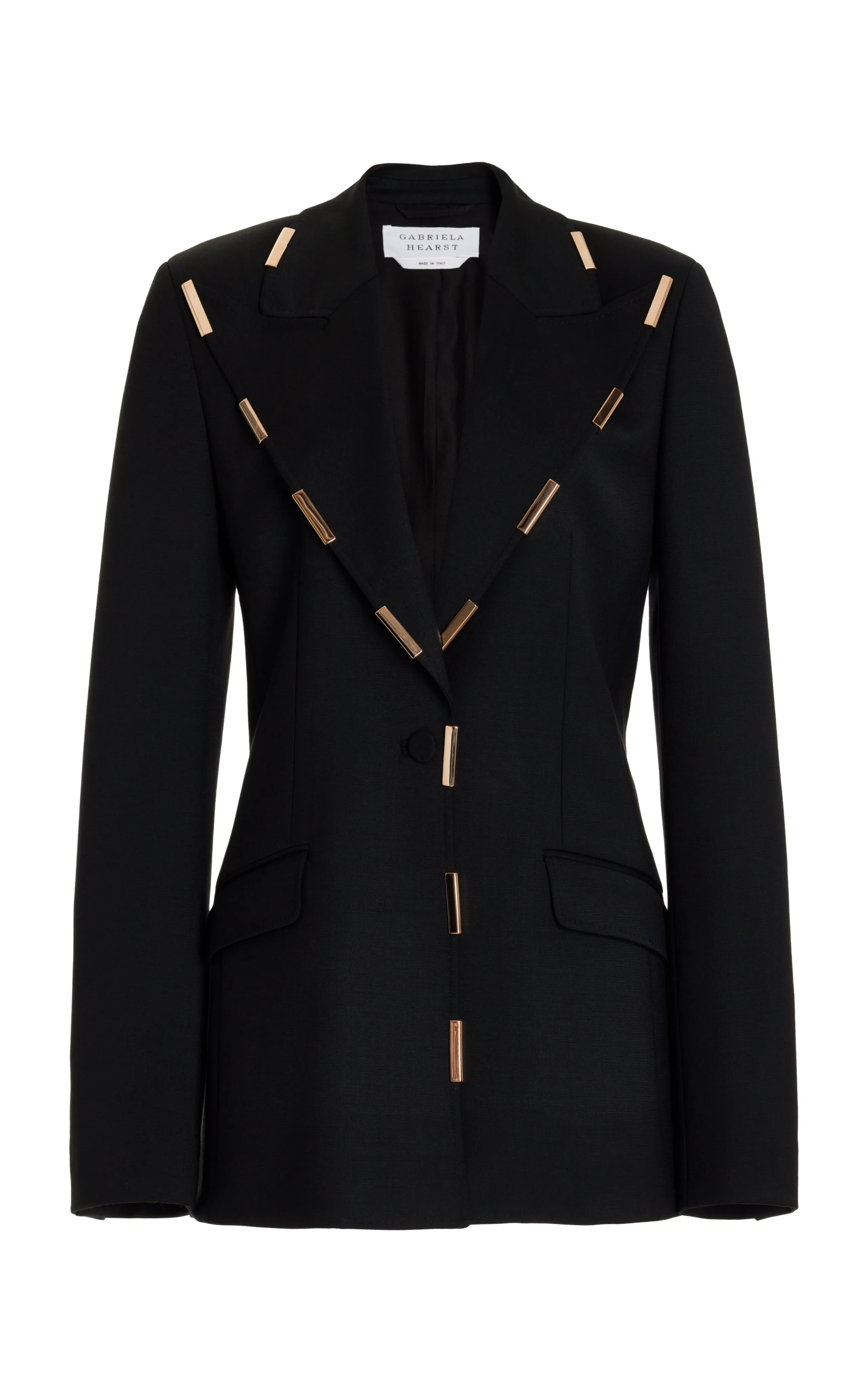 Leiva Blazer in Black Sportswear Wool with Gold Bars sold by Gabriela Hearst