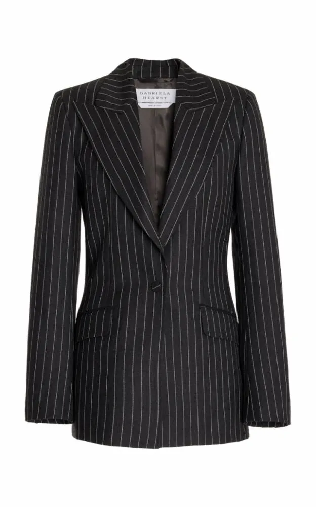 Leiva Blazer in Grey Pinstripe Wool sold by Gabriela Hearst